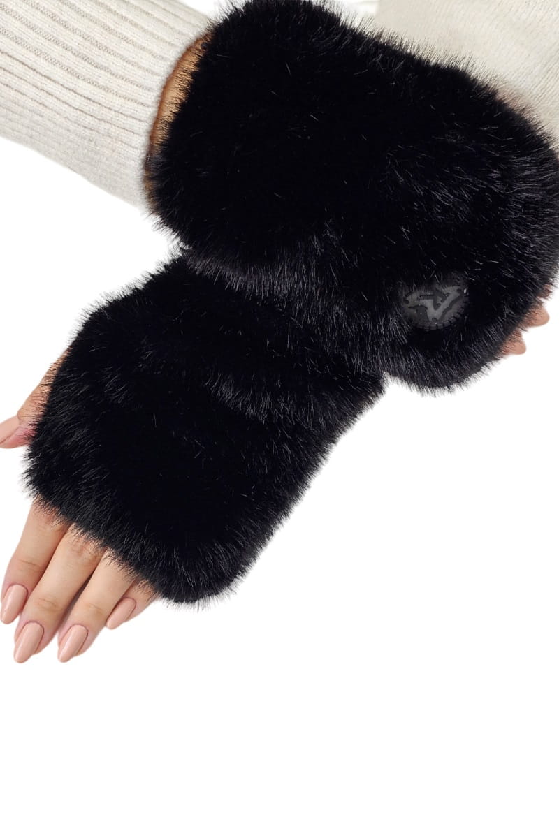 Rękawiczki, Model: Aster-Mitenki, Kolor: czarny, Skład materiału: Futro 100% Poliester; 100% Poliester, Rozmiar: Uniwersalny (Rękawiczki, zdjęcie 2)