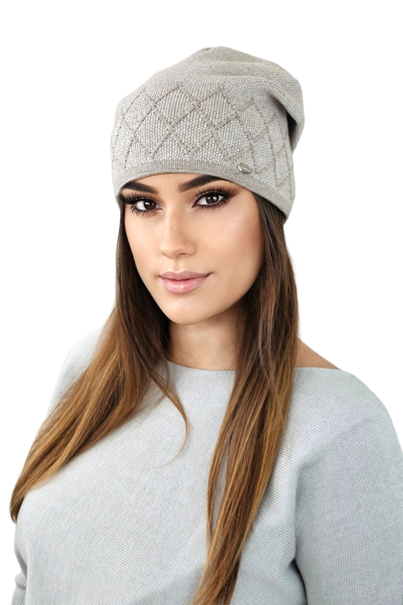 Čepice, Model: Ruta, Barva: tmavě béžová, Složení materiálu: 52% Viskóza; 26% Pbt; 22% Polyamid, Velikost: Univerzální (54-60) (Čepice, fotografie 2)