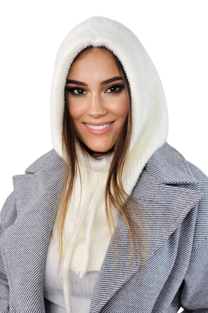 Kaptur Damski, Model: Kaptur-Blanka, Kolor: ekru, Skład materiału: 55% Poliamid; 35% Wiskoza; 6% Poliester; 4% Modal, Przeznaczenie: Jesień/Zima, Rozmiar: Uniwersalny (Kaptur Damski, zdjęcie 3)