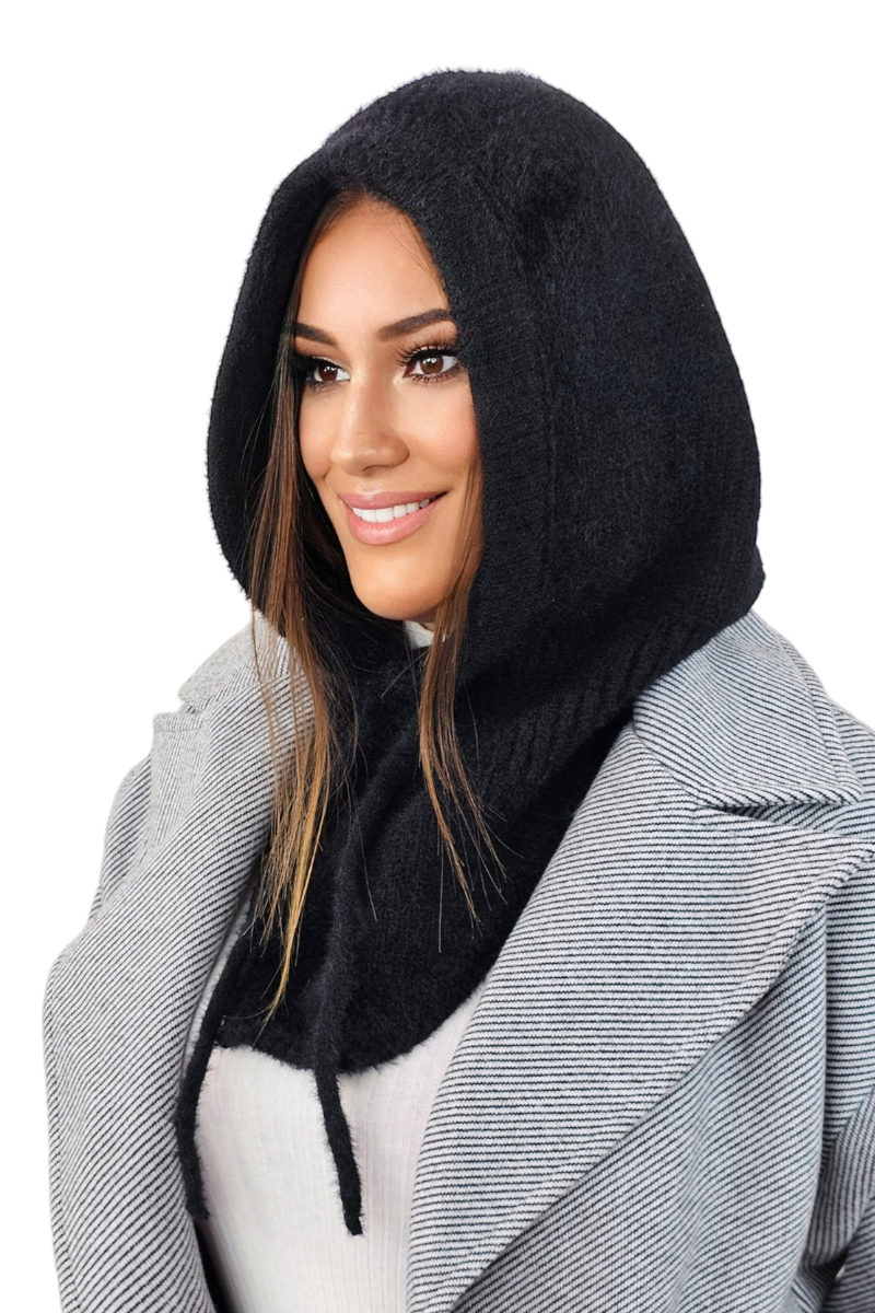 Kaptur Damski, Model: Kaptur-Blanka, Kolor: czarny, Skład materiału: 55% Poliamid; 35% Wiskoza; 6% Poliester; 4% Modal, Przeznaczenie: Jesień/Zima, Rozmiar: Uniwersalny (Kaptur Damski, zdjęcie 3)