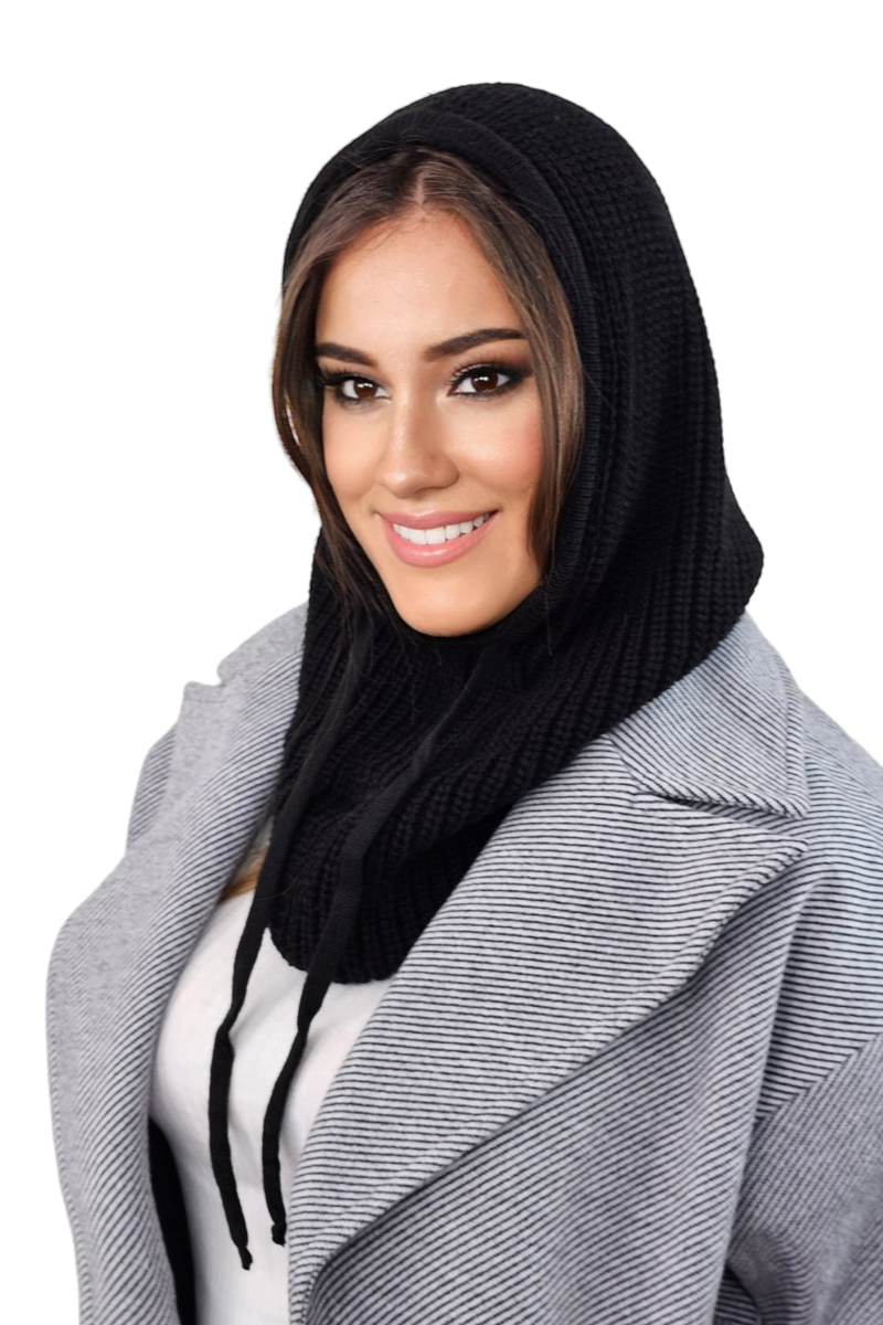 Kaptur Damski, Model: Nilda-Kaptur, Kolor: czarny, Skład materiału: 50% Akryl; 30% Wełna; 20% Poliamid, Przeznaczenie: Jesień/Zima, Rozmiar: Uniwersalny (Kaptur Damski, zdjęcie 3)