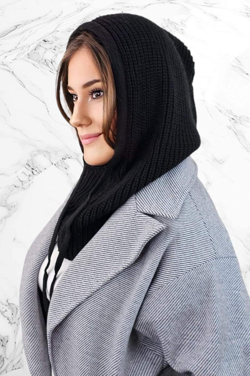 Kaptur Damski, Model: Nilda-Kaptur, Kolor: czarny, Skład materiału: 50% Akryl; 30% Wełna; 20% Poliamid, Przeznaczenie: Jesień/Zima, Rozmiar: Uniwersalny (Kaptur Damski, zdjęcie 4)