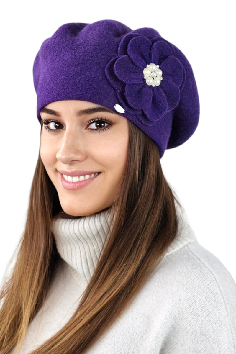 Beret Damski, Model: Kalia, Kolor: fioletowy, Skład materiału: 80% Wełna; 20% Poliamid, Przeznaczenie: Jesień/Zima, Rozmiar: Uniwersalny (54-60) (Beret Damski, zdjęcie 2)