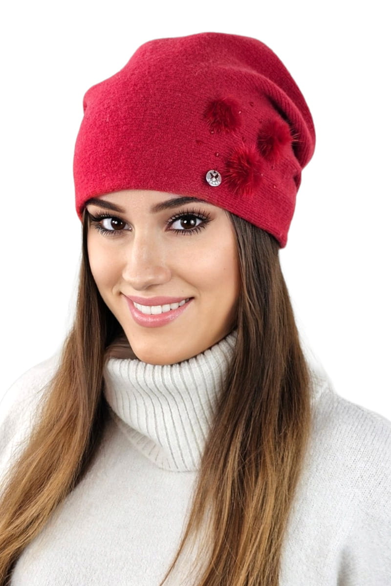 Dámská čepice, Model: Onyks, Barva: červená, Složení materiálu: 80% Vlna; 20% Polyamid, Velikost: Univerzální (54-60) (Dámská čepice, fotografie 2)