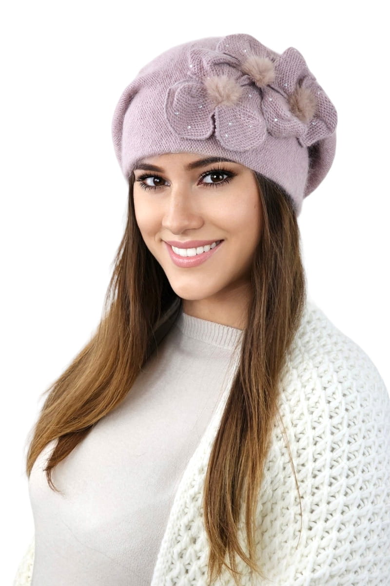 Dámský baret, Model: Cindy, Barva: lila, Složení materiálu: 40% Angora; 60% Nylon, Určení: Podzim/Zima, Velikost: Univerzální (54-60) (Dámský baret, fotografie 2)