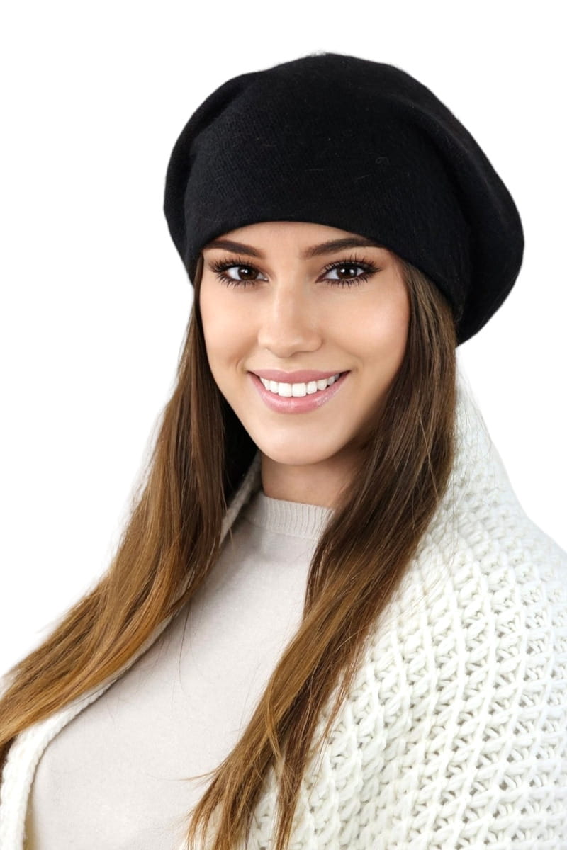 Dámský baret, Model: Cleo, Barva: černá, Složení materiálu: 40% Angora; 60% Nylon, Určení: Podzim/Zima, Velikost: Univerzální (54-60) (Dámský baret, fotografie 2)