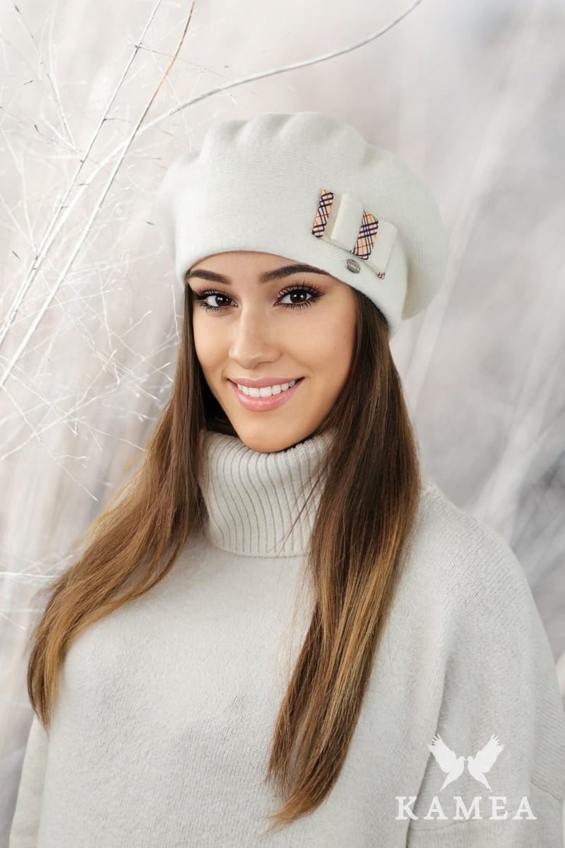 Beret Damski, Model: Arnika, Kolor: ekru, Skład materiału: 80% Wełna; 20% Poliamid, Przeznaczenie: Jesień/Zima, Rozmiar: Uniwersalny (54-60)