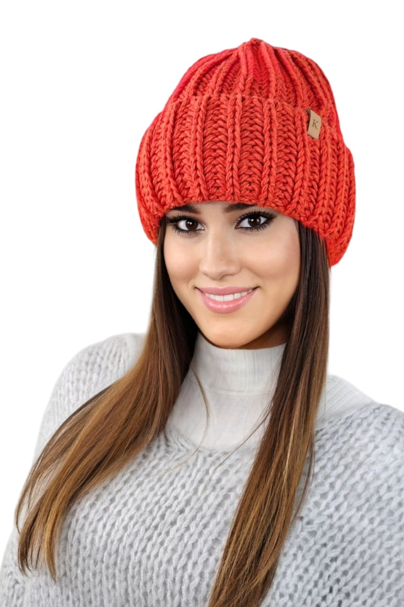 Čepice, Model: Landa, Barva: oranžová, Složení materiálu: 50% Vlna; 50% Akryl, Určení: Podzim/Zima, Velikost: Univerzální (54-60) (Čepice, fotografie 2)