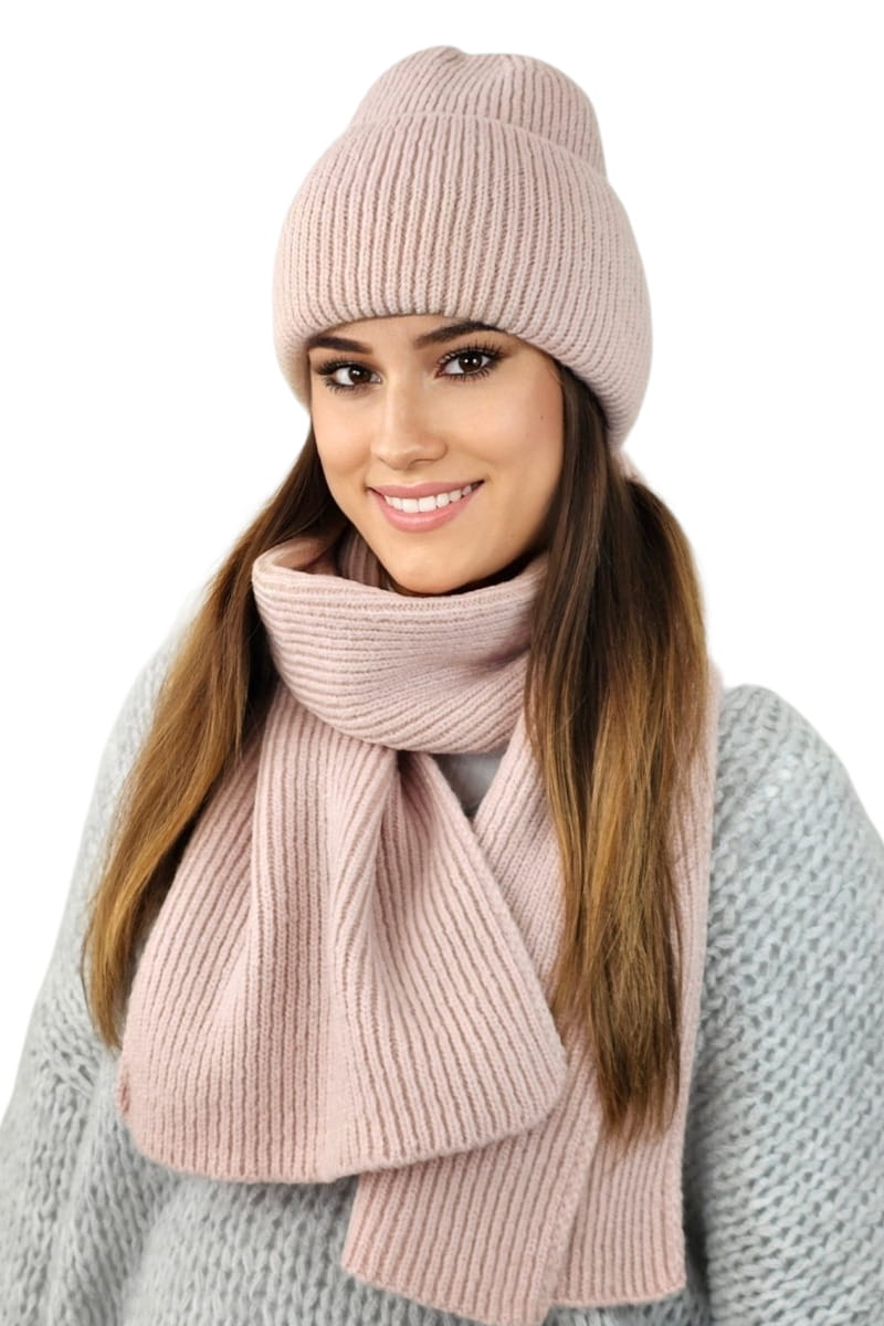 Czapki, Model: Alma-Komplet, Kolor: różowy, Skład materiału: 76% Akryl; 12% Nylon; 12% Elite, Rozmiar: Uniwersalny (54-60) (Czapki, zdjęcie 2)