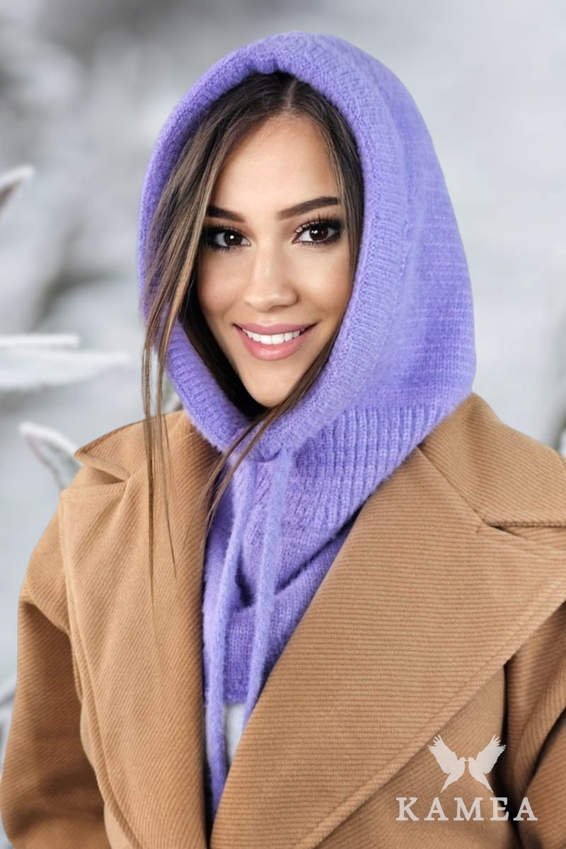 Kaptur Damski, Model: Kaptur-Blanka, Kolor: wrzosowy, Skład materiału: 55% Poliamid; 35% Wiskoza; 6% Poliester; 4% Modal, Rozmiar: Uniwersalny