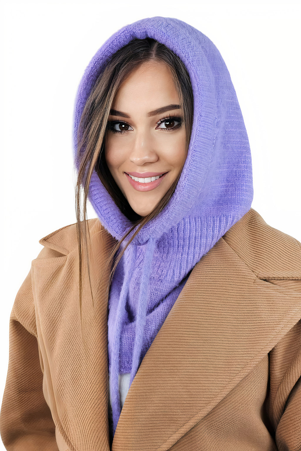 Kaptur Damski, Model: Kaptur-Blanka, Kolor: wrzosowy, Skład materiału: 55% Poliamid; 35% Wiskoza; 6% Poliester; 4% Modal, Rozmiar: Uniwersalny (Kaptur Damski, zdjęcie 2)