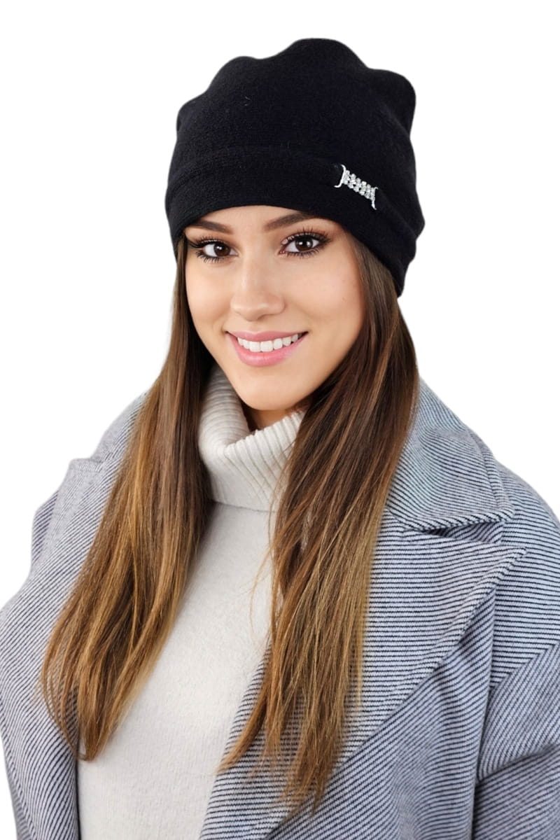 Čepice, Model: Leonora, Barva: černá, Složení materiálu: 80% Vlna; 20% Polyamid, Velikost: Univerzální (54-60) (Čepice, fotografie 2)