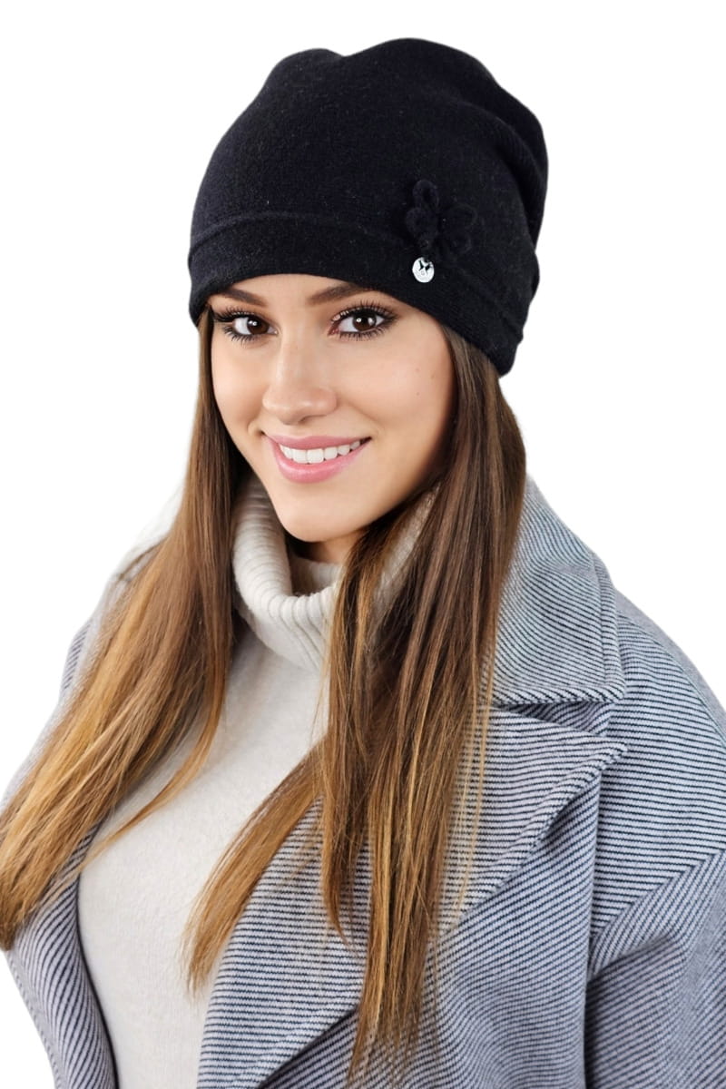 Czapka Damska, Model: Maruna, Kolor: czarny, Skład materiału: 80% Wełna; 20% Poliamid, Rozmiar: Uniwersalny (54-60) (Czapka Damska, zdjęcie 2)