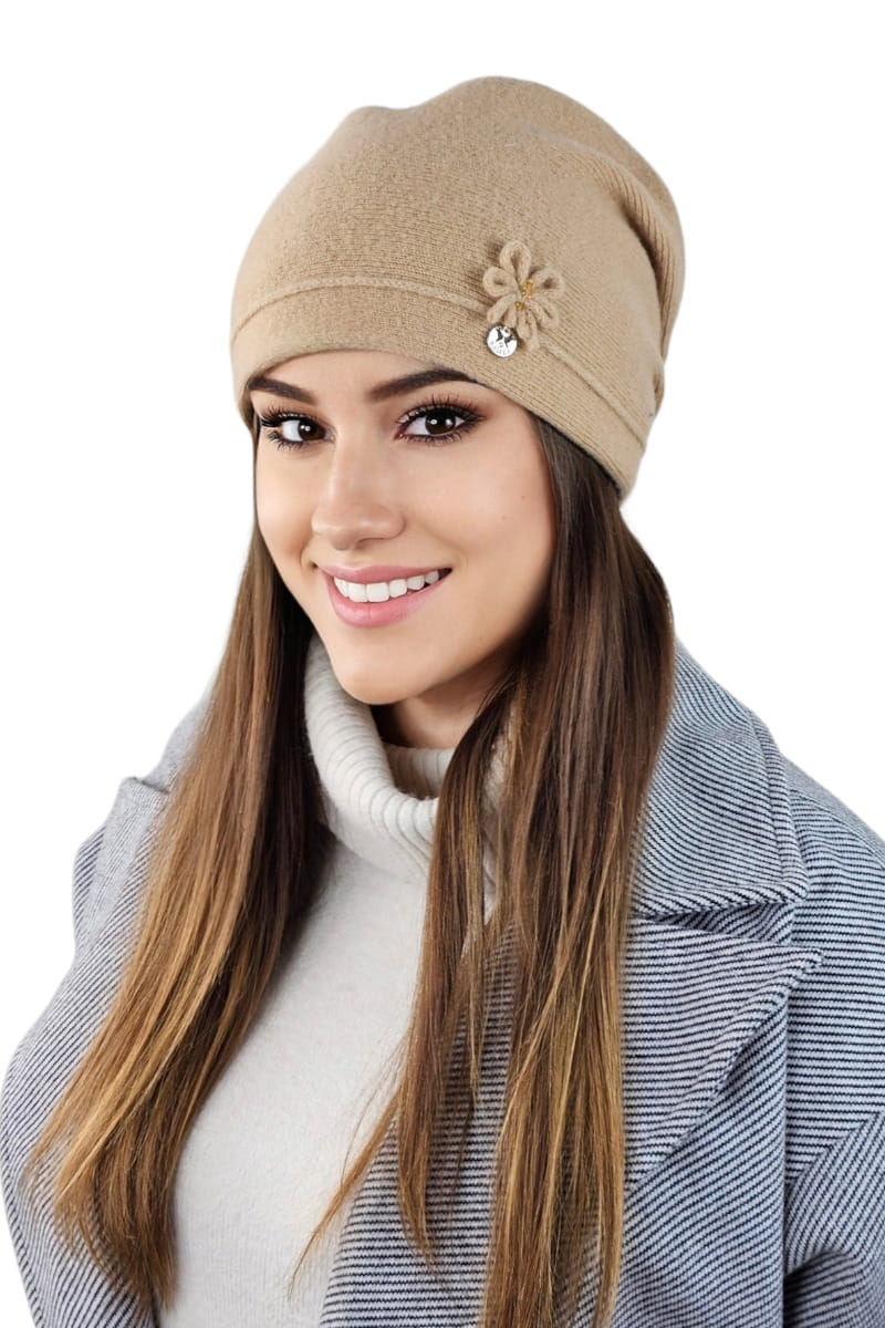 Czapka Damska, Model: Maruna, Kolor: piaskowy, Skład materiału: 80% Wełna; 20% Poliamid, Rozmiar: Uniwersalny (54-60) (Czapka Damska, zdjęcie 2)