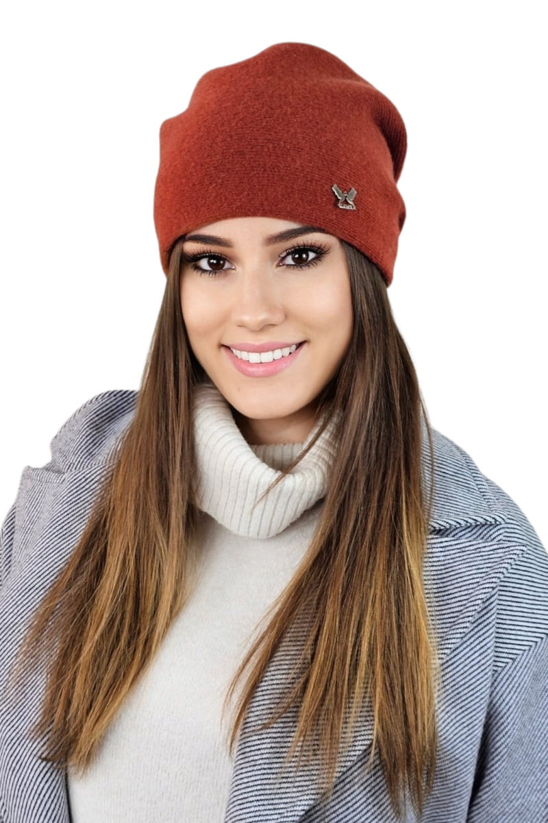 Czapka Damska, Model: Lily, Kolor: ceglany, Skład materiału: 80% Wełna; 20% Poliamid, Przeznaczenie: Jesień/Zima, Rozmiar: Uniwersalny (54-60) (Czapka Damska, zdjęcie 2)