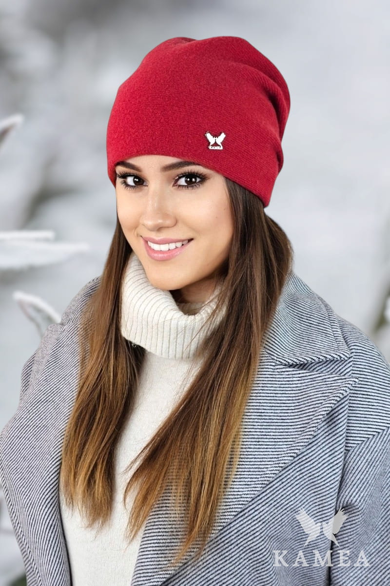 Czapka Damska, Model: Lily, Kolor: czerwony, Skład materiału: 80% Wełna; 20% Poliamid, Przeznaczenie: Jesień/Zima, Rozmiar: Uniwersalny (54-60) (Czapka Damska, zdjęcie 2)