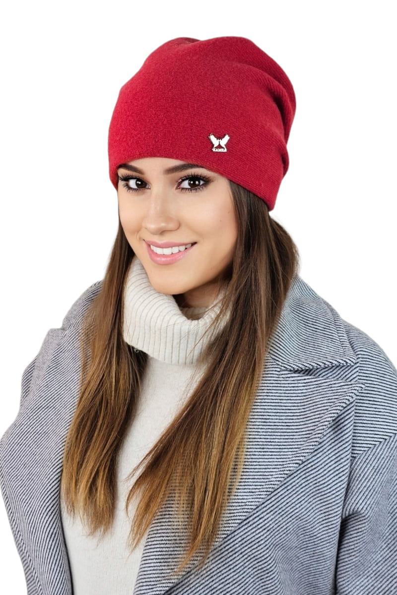 Czapka Damska, Model: Lily, Kolor: czerwony, Skład materiału: 80% Wełna; 20% Poliamid, Przeznaczenie: Jesień/Zima, Rozmiar: Uniwersalny (54-60)