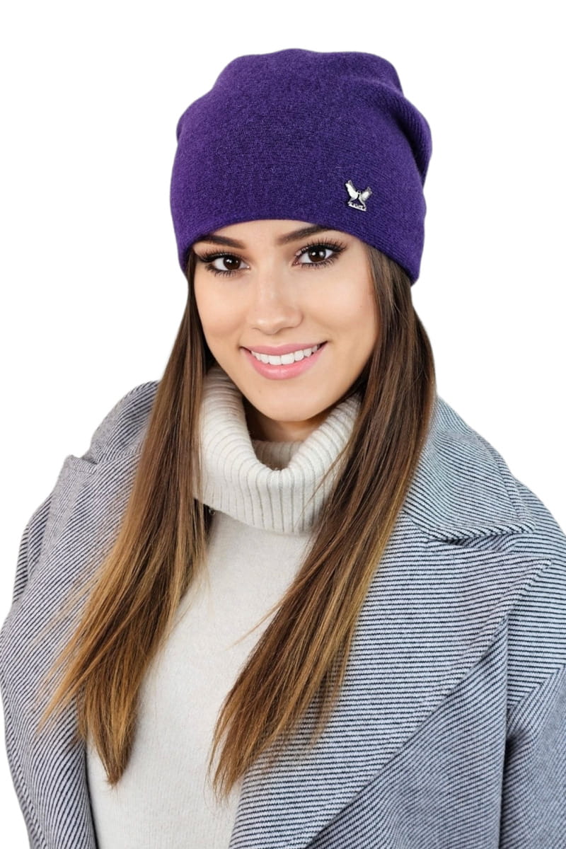 Czapka Damska, Model: Lily, Kolor: fioletowy, Skład materiału: 80% Wełna; 20% Poliamid, Przeznaczenie: Jesień/Zima, Rozmiar: Uniwersalny (54-60) (Czapka Damska, zdjęcie 2)