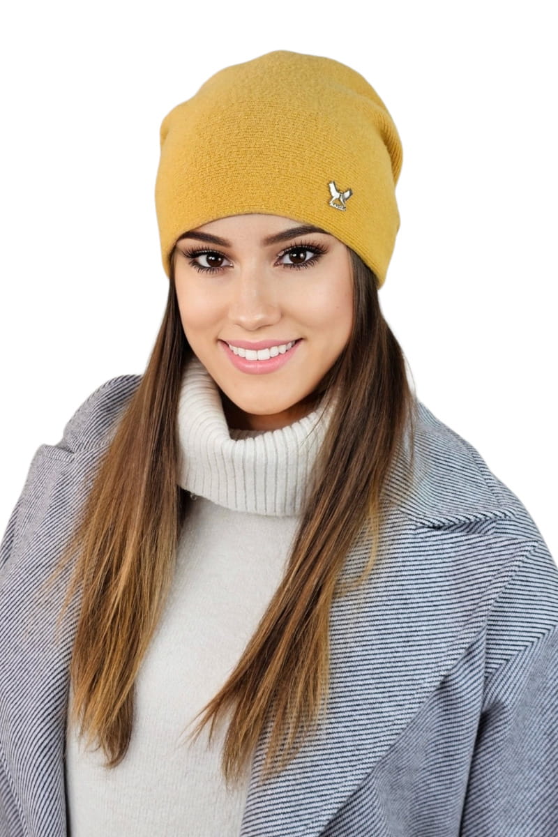 Čepice, Model: Lily, Barva: hořčicová, Složení materiálu: 80% Vlna; 20% Polyamid, Velikost: Univerzální (54-60) (Čepice, fotografie 2)