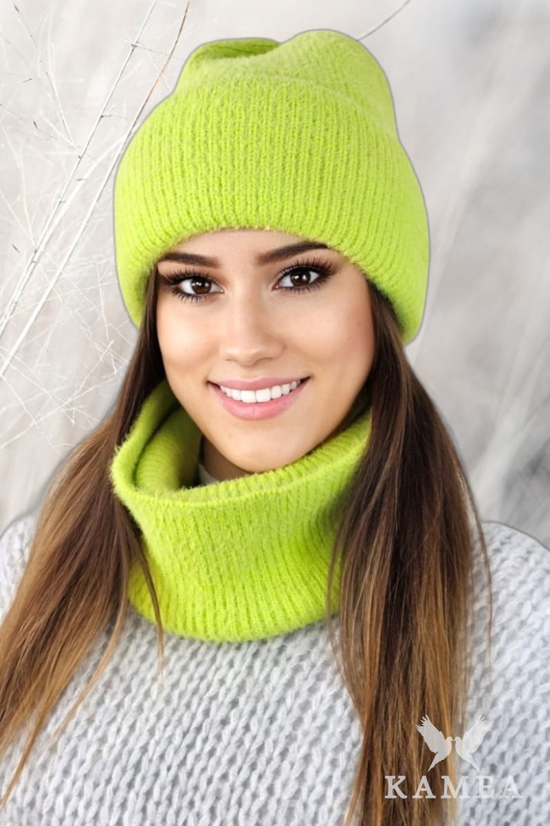 Komplet (Czapka+ Komin), Model: Benita-Komplet, Kolor: limonka, Skład materiału: 55% Poliamid; 35% Wiskoza; 6% Poliester; 4% Modal, Rozmiar: Uniwersalny (54-60)