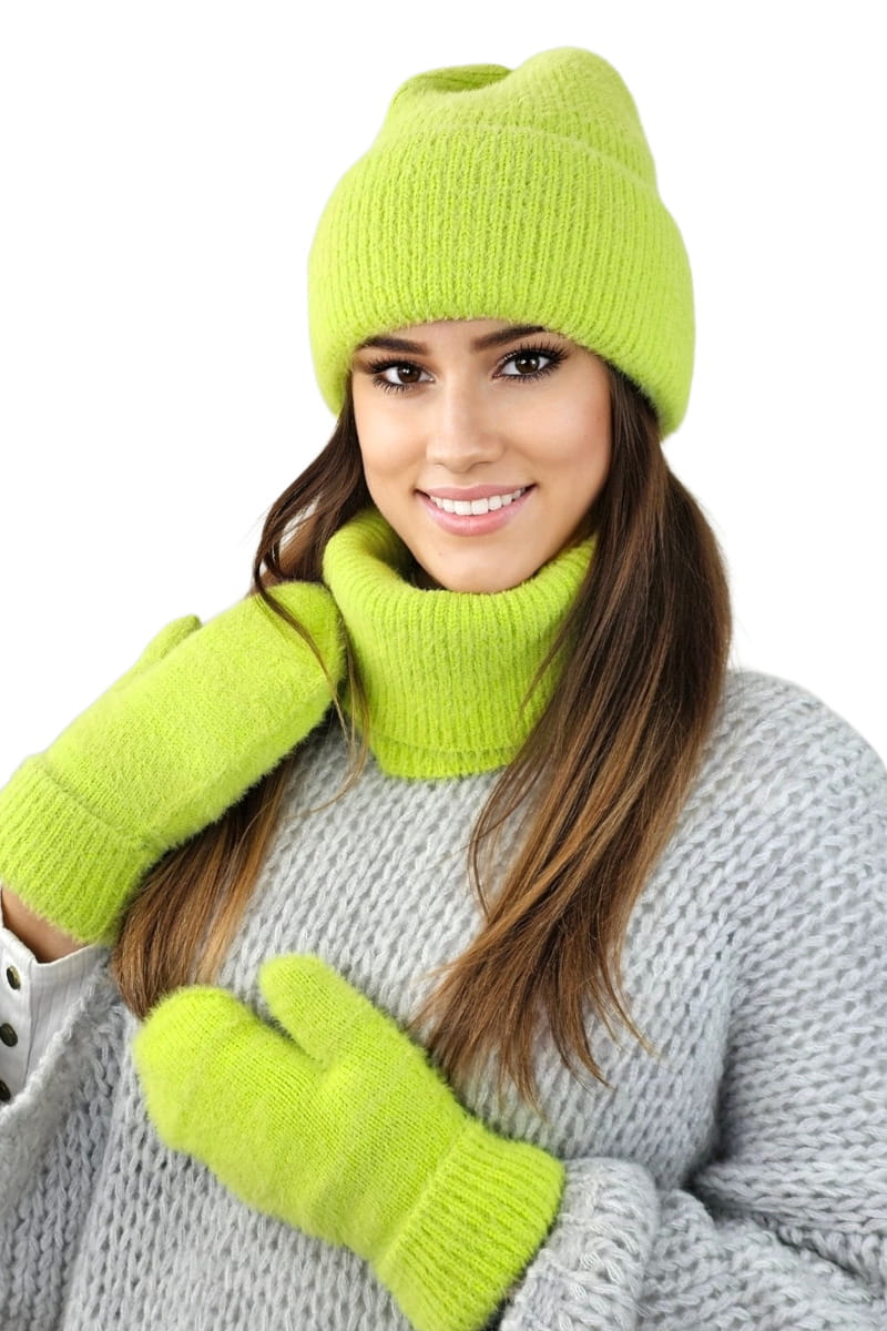 Rękawiczki, Model: Benita-Rękawiczki, Kolor: limonka, Skład materiału: 55% Poliamid; 35% Wiskoza; 6% Poliester; 4% Modal, Rozmiar: Uniwersalny (Rękawiczki, zdjęcie 2)