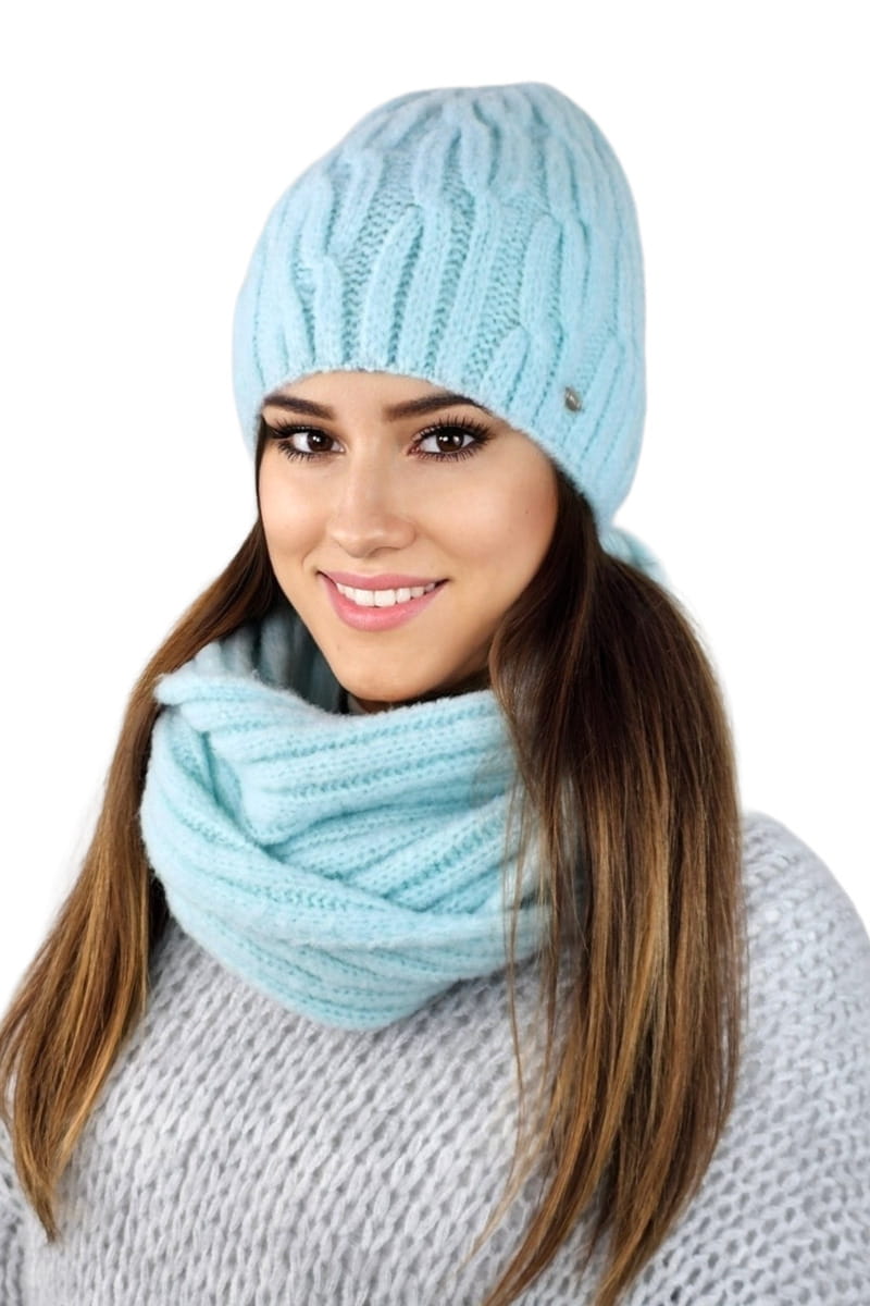 Komplet (Czapka+ Komin), Model: Gizma-Komplet, Kolor: miętowy, Skład materiału: 70% Akryl; 20% Wełna; 10% Poliamid, Rozmiar: Uniwersalny (54-60) (Komplet (Czapka+ Komin), zdjęcie 2)