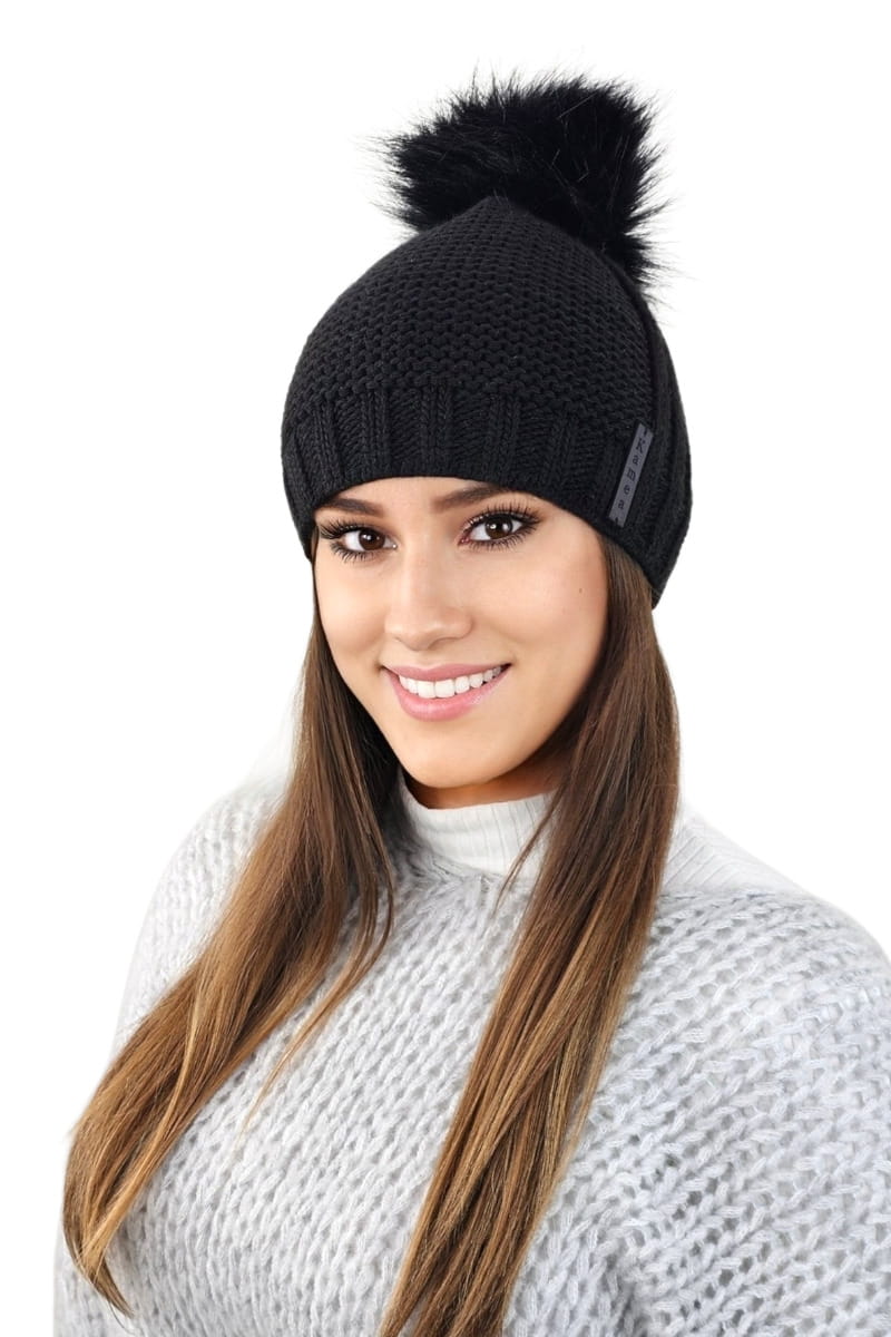 Czapka Damska, Model: Fiona, Kolor: czarny, Skład materiału: 50% Akryl; 30% Wełna; 20% Poliamid, Przeznaczenie: Jesień/Zima, Rozmiar: Uniwersalny (54-60) (Czapka Damska, zdjęcie 2)