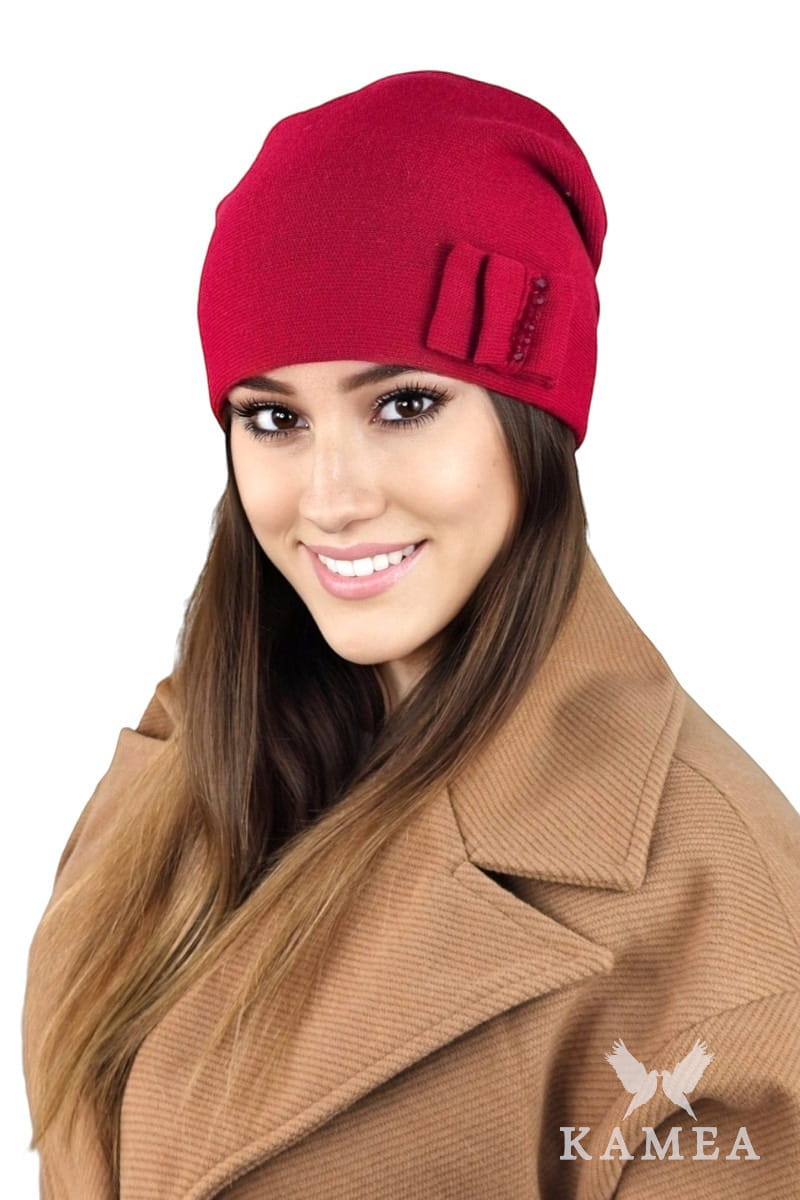 Czapka Damska, Model: Bazalt, Kolor: czerwony, Skład materiału: 50% Akryl; 30% Wełna; 20% Poliamid, Przeznaczenie: Jesień/Zima, Rozmiar: Uniwersalny (54-60)