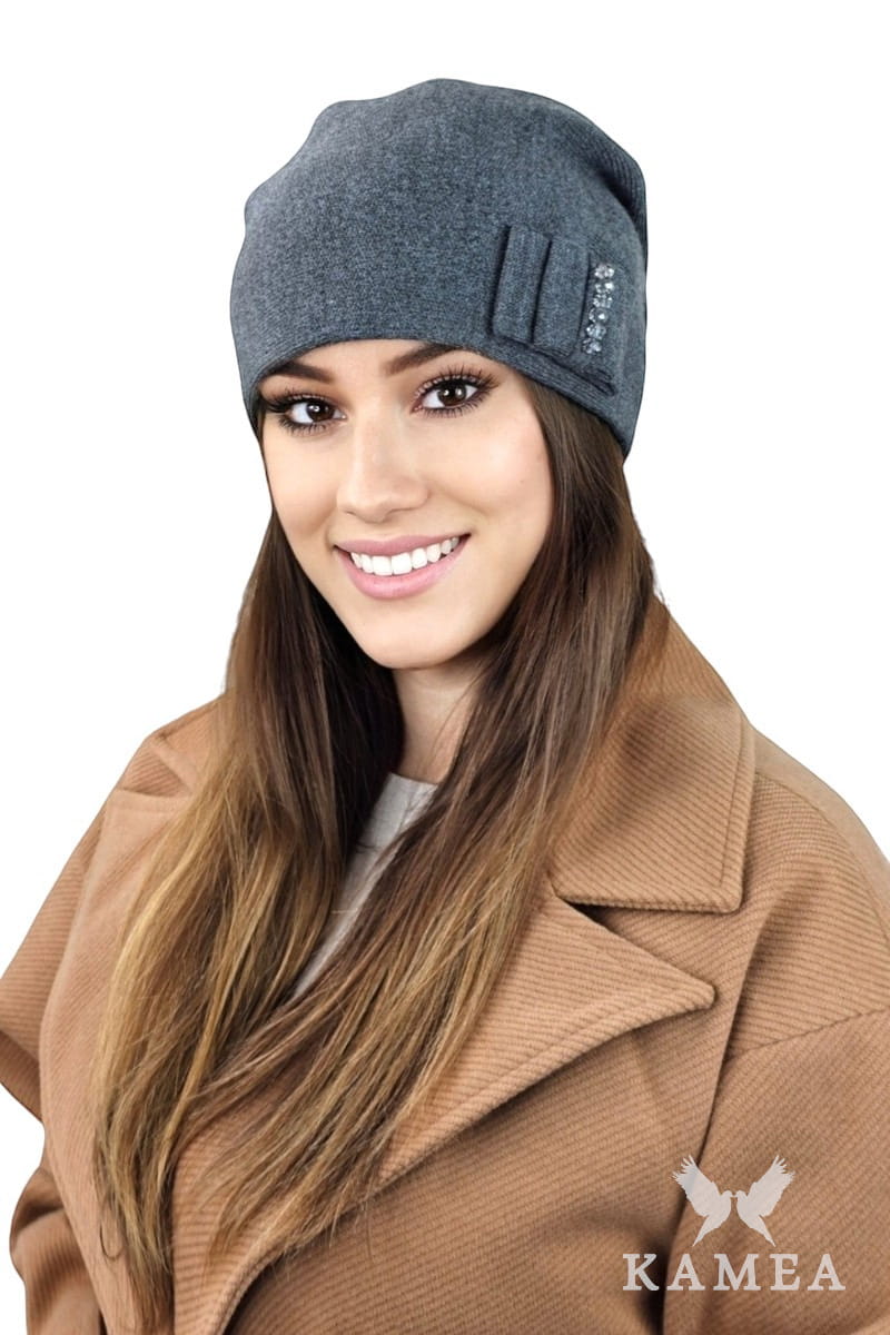 Czapka Damska, Model: Bazalt, Kolor: grafitowy, Skład materiału: 50% Akryl; 30% Wełna; 20% Poliamid, Przeznaczenie: Jesień/Zima, Rozmiar: Uniwersalny (54-60)