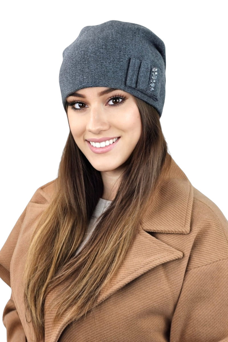 Czapka Damska, Model: Bazalt, Kolor: grafitowy, Skład materiału: 50% Akryl; 30% Wełna; 20% Poliamid, Przeznaczenie: Jesień/Zima, Rozmiar: Uniwersalny (54-60) (Czapka Damska, zdjęcie 2)