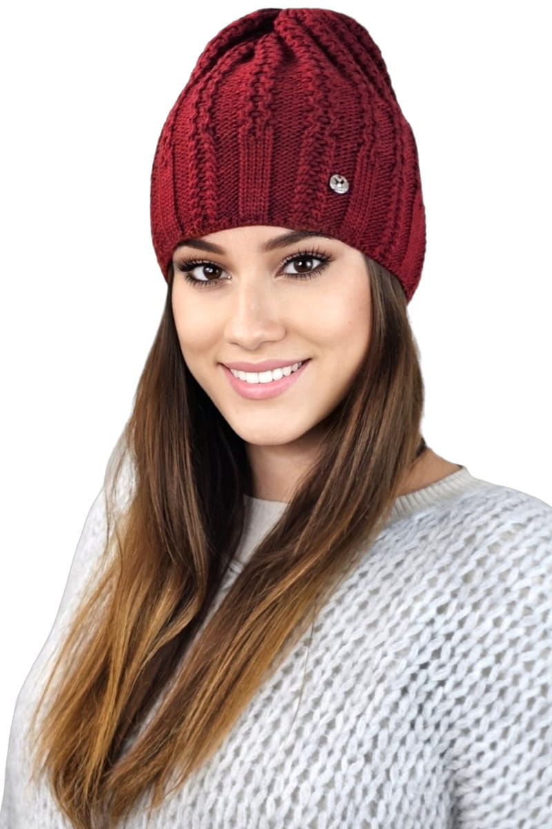 Czapka Damska, Model: Filona, Kolor: bordowy, Skład materiału: 50% Akryl; 30% Wełna; 20% Poliamid, Przeznaczenie: Jesień/Zima, Rozmiar: Uniwersalny (54-60) (Czapka Damska, zdjęcie 2)