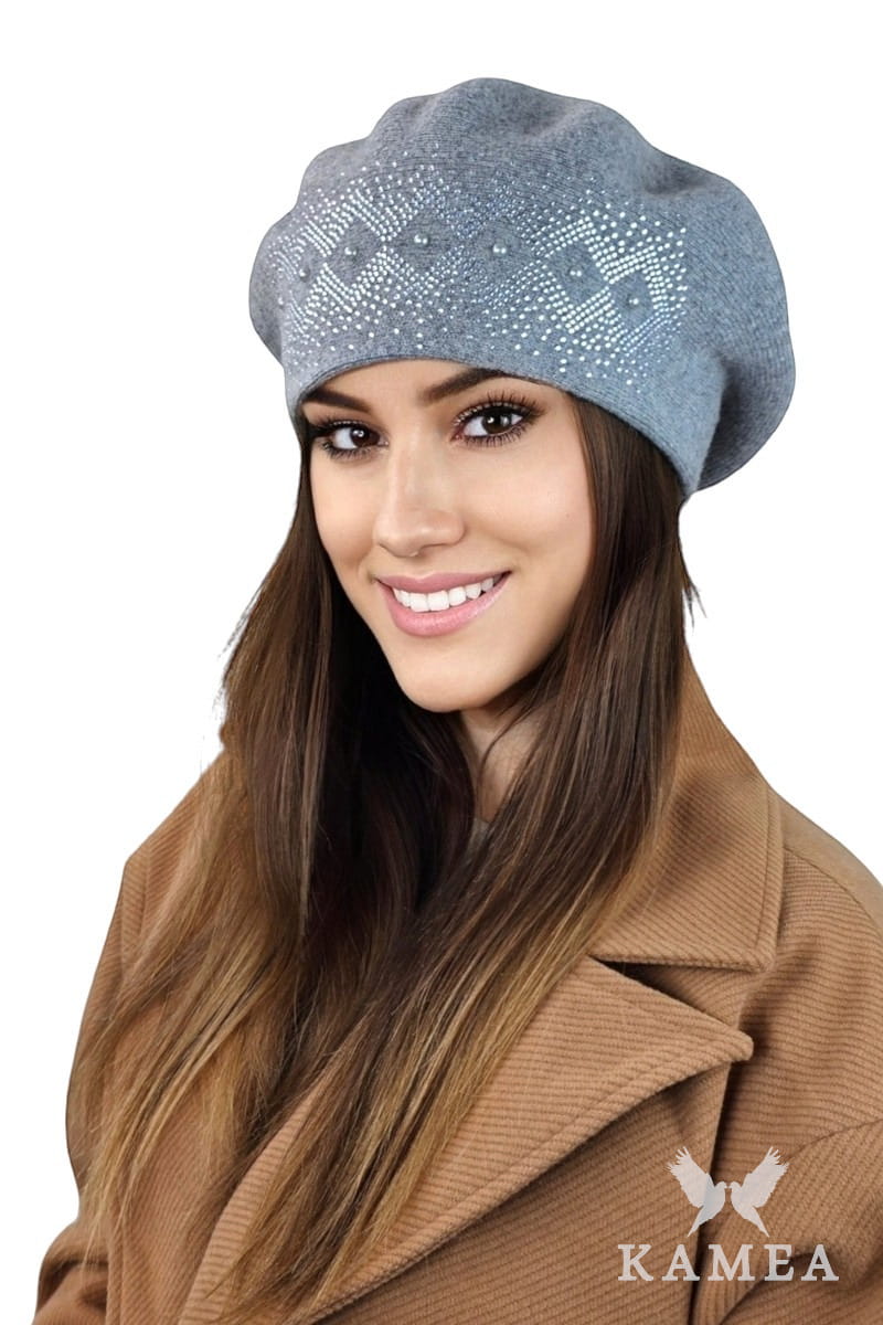 Beret Damski, Model: Ginger, Kolor: szary, Skład materiału: 80% Wełna; 20% Poliamid, Przeznaczenie: Jesień/Zima, Rozmiar: Uniwersalny (54-60)