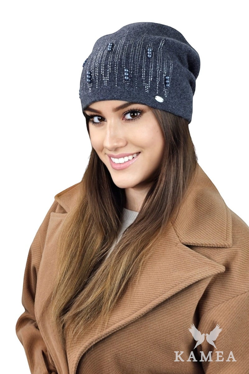 Czapki, Model: Gina, Kolor: grafitowy, Skład materiału: 80% Wełna; 20% Poliamid, Rozmiar: Uniwersalny (54-60)