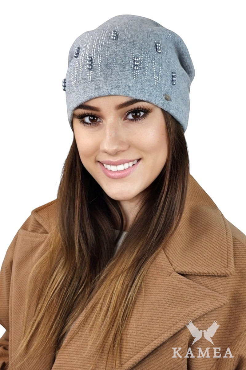 Czapki, Model: Gina, Kolor: szary, Skład materiału: 80% Wełna; 20% Poliamid, Rozmiar: Uniwersalny (54-60)