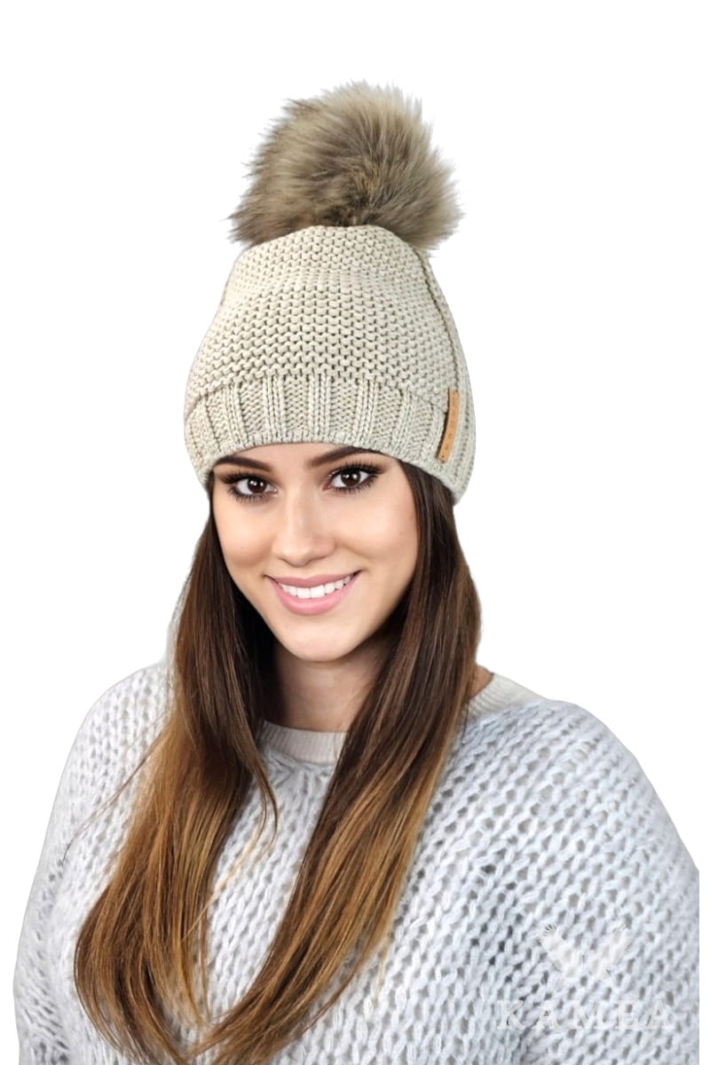 Czapka Damska, Model: Fiona, Kolor: beżowy, Skład materiału: 50% Akryl; 30% Wełna; 20% Poliamid, Przeznaczenie: Jesień/Zima, Rozmiar: Uniwersalny (54-60) (Czapka Damska, zdjęcie 2)