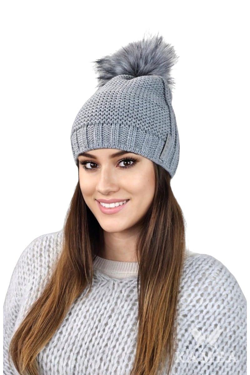 Čepice, Model: Fiona, Barva: šedá, Složení materiálu: 50% Akryl; 30% Vlna; 20% Polyamid, Určení: Podzim/Zima, Velikost: Univerzální (54-60) (Čepice, fotografie 2)