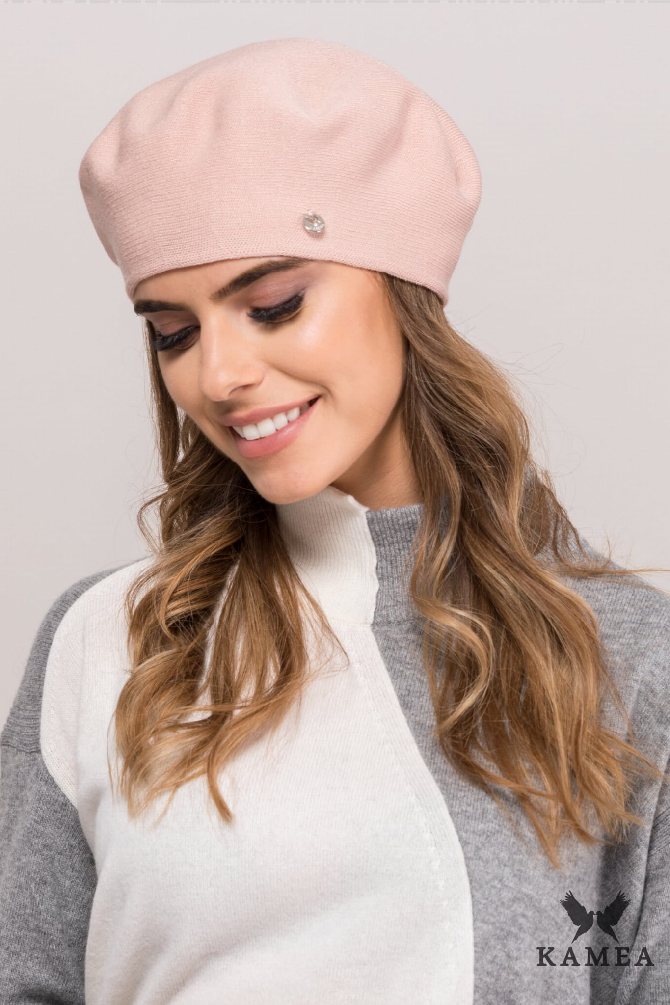 Beret Damski, Model: Nashville, Kolor: różowy, Skład materiału: 97% Wiskoza; 3% Elastan, Przeznaczenie: Jesień/Zima, Rozmiar: Uniwersalny (54-60)