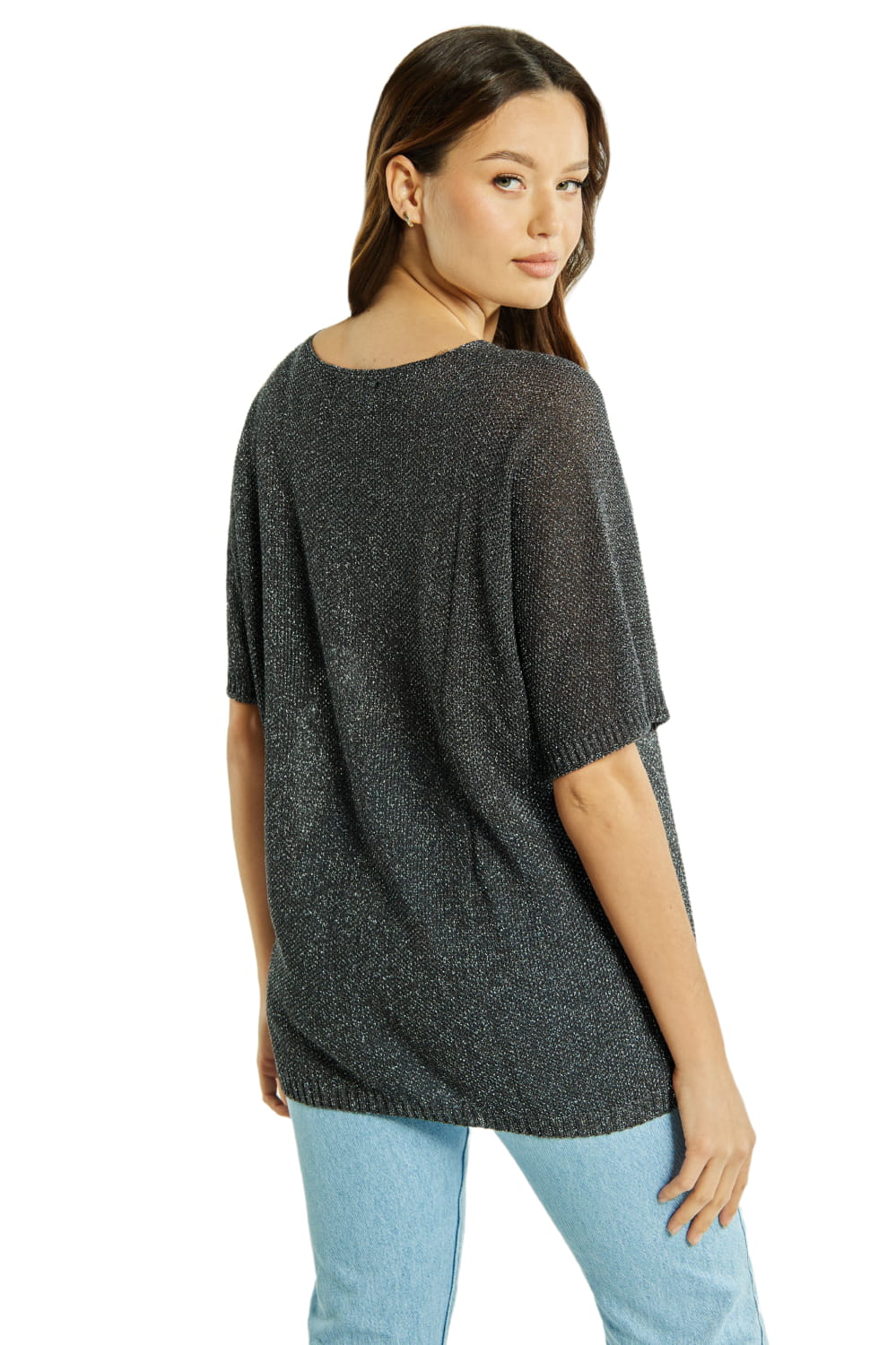 Sweter Damski, Model: Sw-Estera-Uni, Kolor: grafitowy, Skład materiału: 80% Wiskoza; 11% Poliamid; 9% Metaliczna Nić (Sweter Damski, zdjęcie 3)