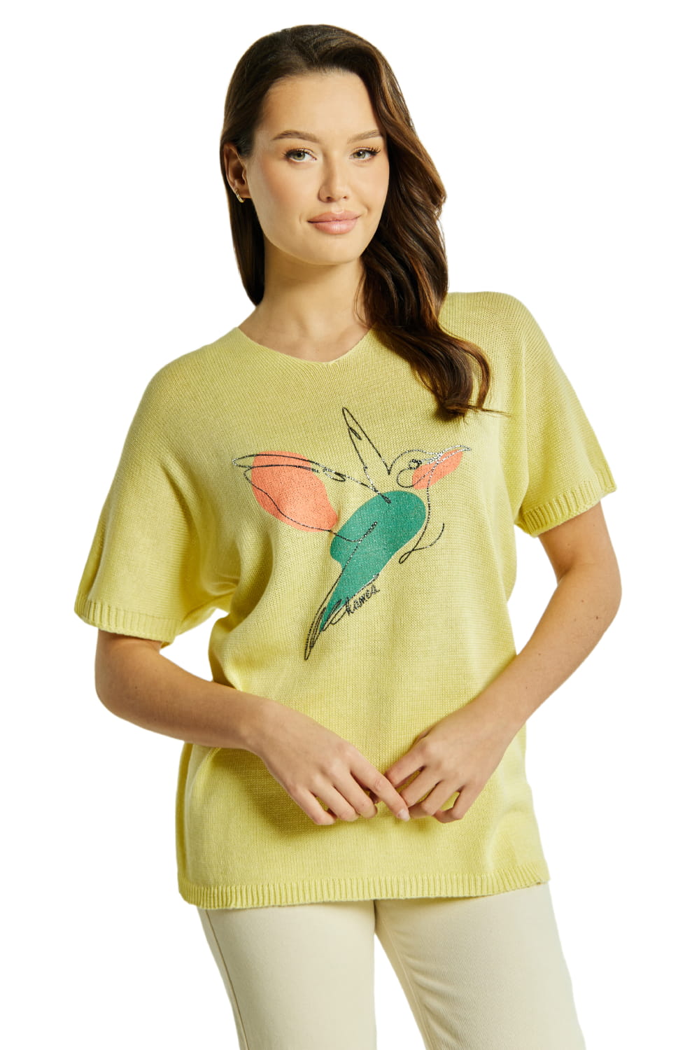 Sweter Damski, Model: Sw-Amadea-Uni, Kolor: żółty, Skład materiału: 50% Bawełna ; 50% Akryl