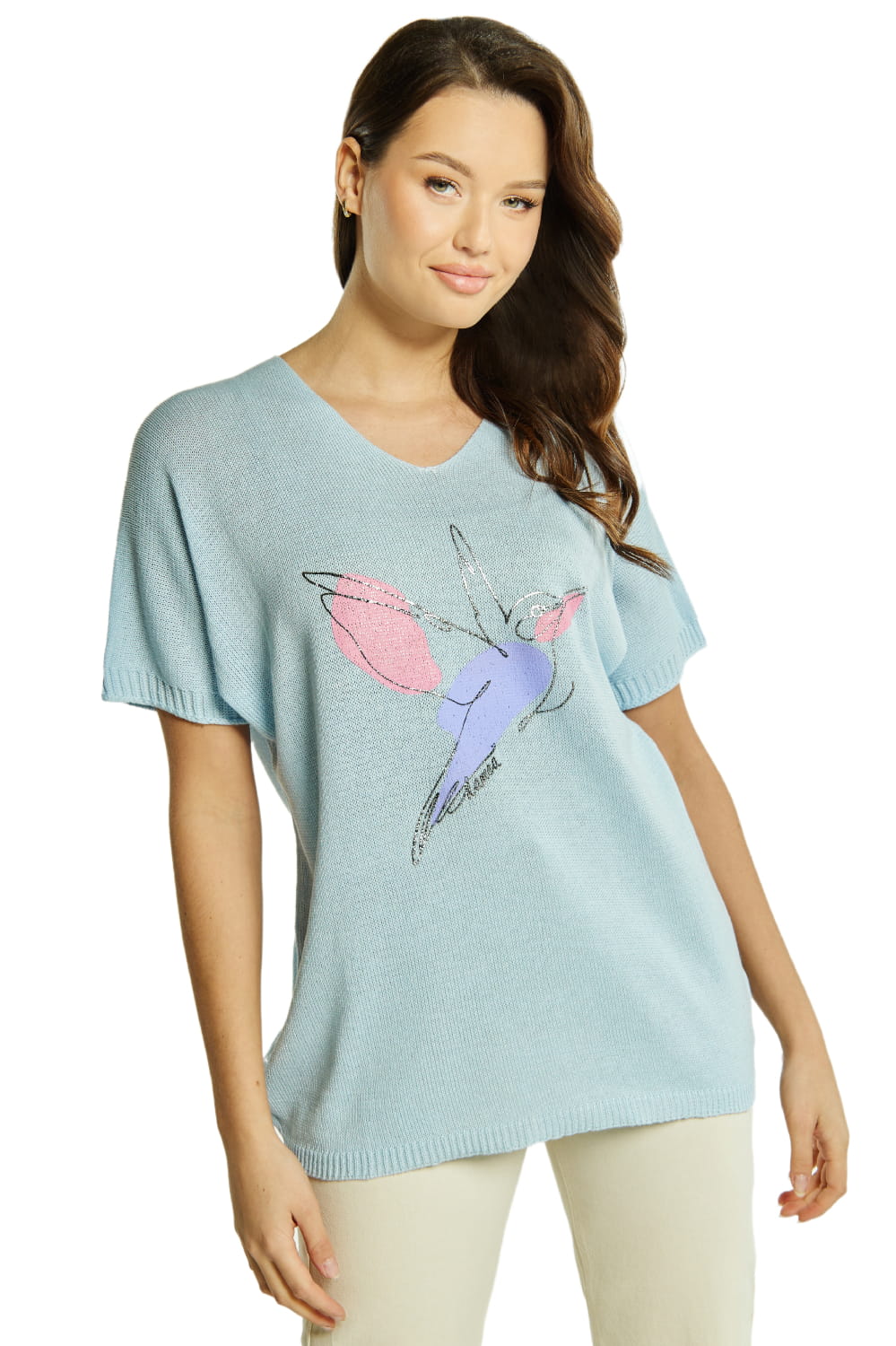 Sweter Damski, Model: Sw-Amadea-Uni, Kolor: błękitny, Skład materiału: 50% Bawełna ; 50% Akryl