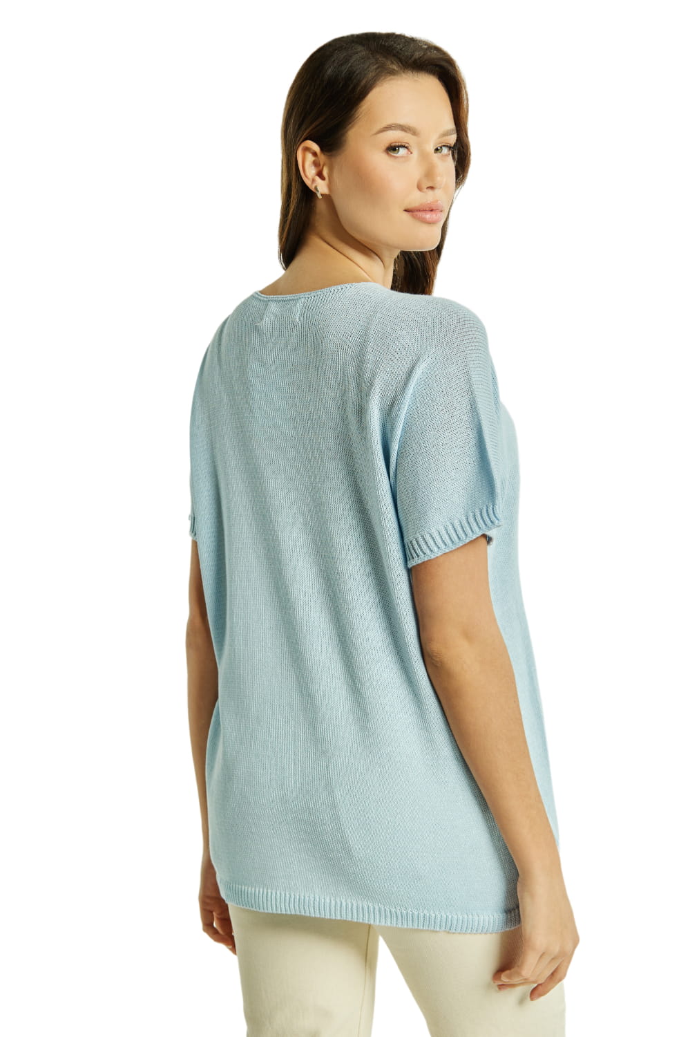 Sweter Damski, Model: Sw-Amadea-Uni, Kolor: błękitny, Skład materiału: 50% Bawełna ; 50% Akryl (Sweter Damski, zdjęcie 2)