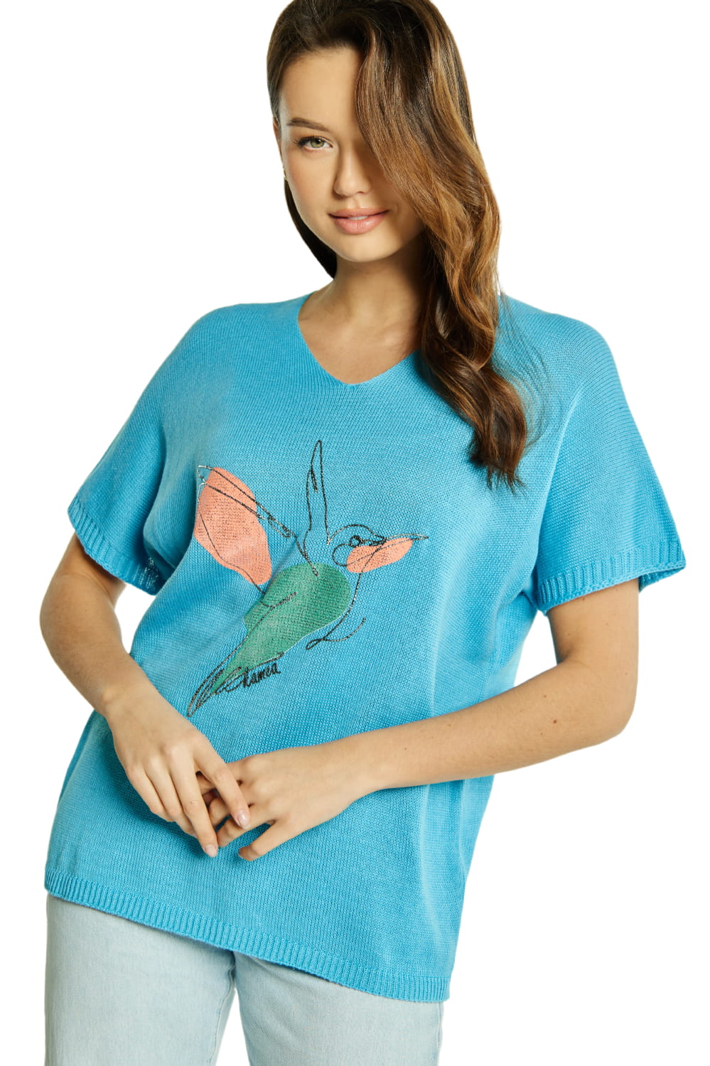 Sweter Damski, Model: Sw-Amadea-Uni, Kolor: niebieski, Skład materiału: 50% Bawełna ; 50% Akryl