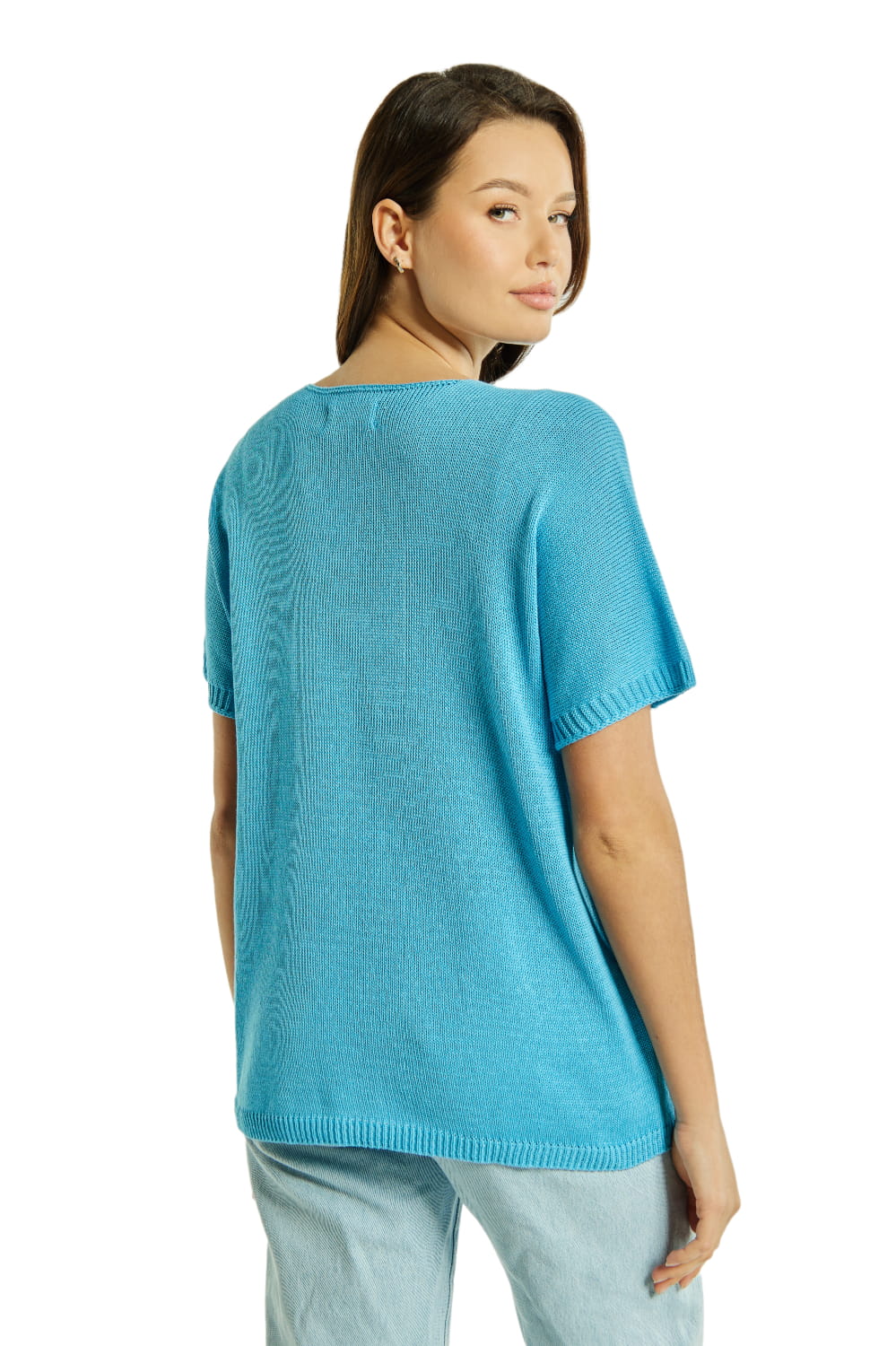 Sweter Damski, Model: Sw-Amadea-Uni, Kolor: niebieski, Skład materiału: 50% Bawełna ; 50% Akryl (Sweter Damski, zdjęcie 2)