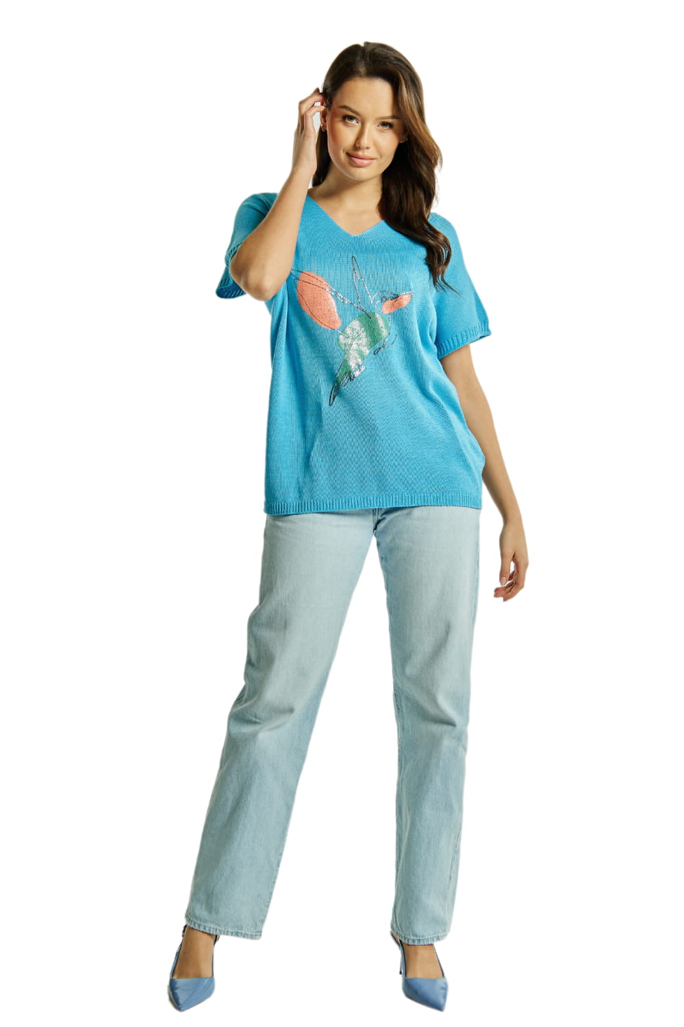 Sweter Damski, Model: Sw-Amadea-Uni, Kolor: niebieski, Skład materiału: 50% Bawełna ; 50% Akryl (Sweter Damski, zdjęcie 3)