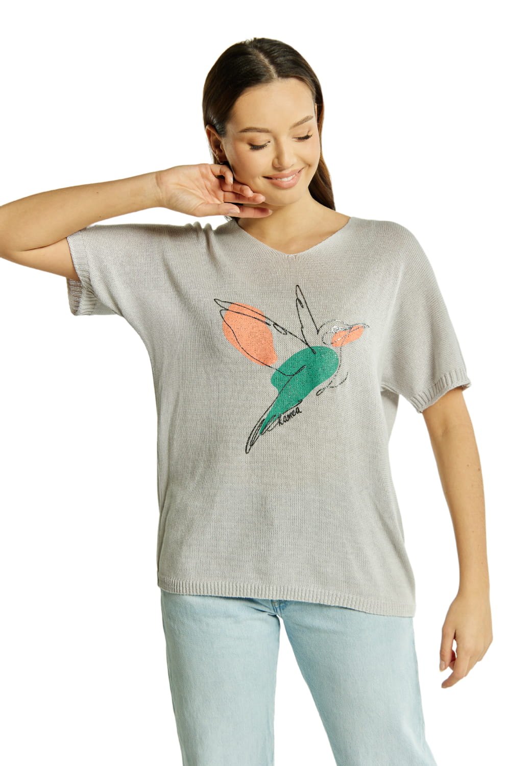 Sweter Damski, Model: Sw-Amadea-Uni, Kolor: jasny szary, Skład materiału: 50% Bawełna ; 50% Akryl