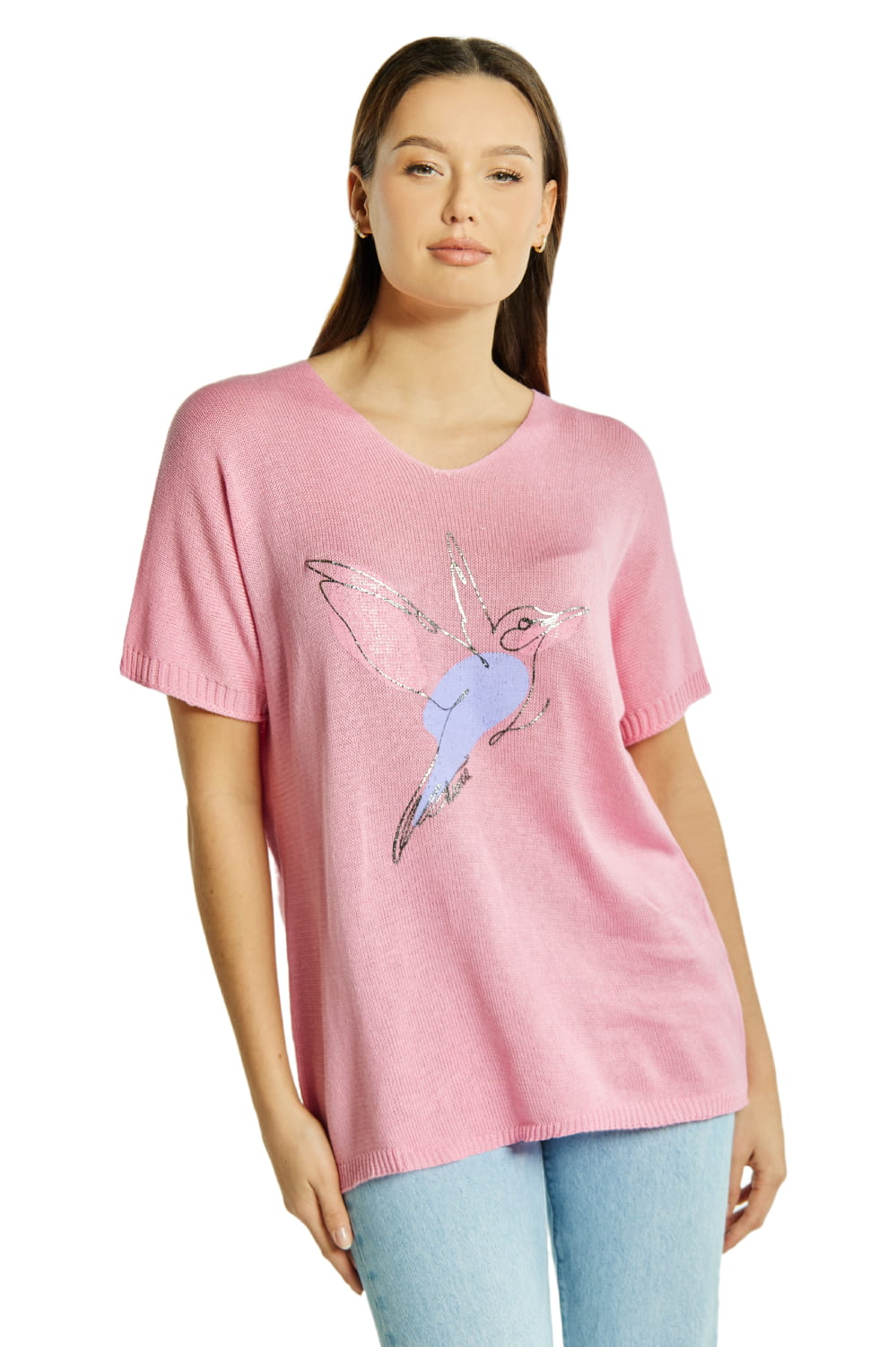 Sweter Damski, Model: Sw-Amadea-Uni, Kolor: różowy, Skład materiału: 50% Bawełna ; 50% Akryl