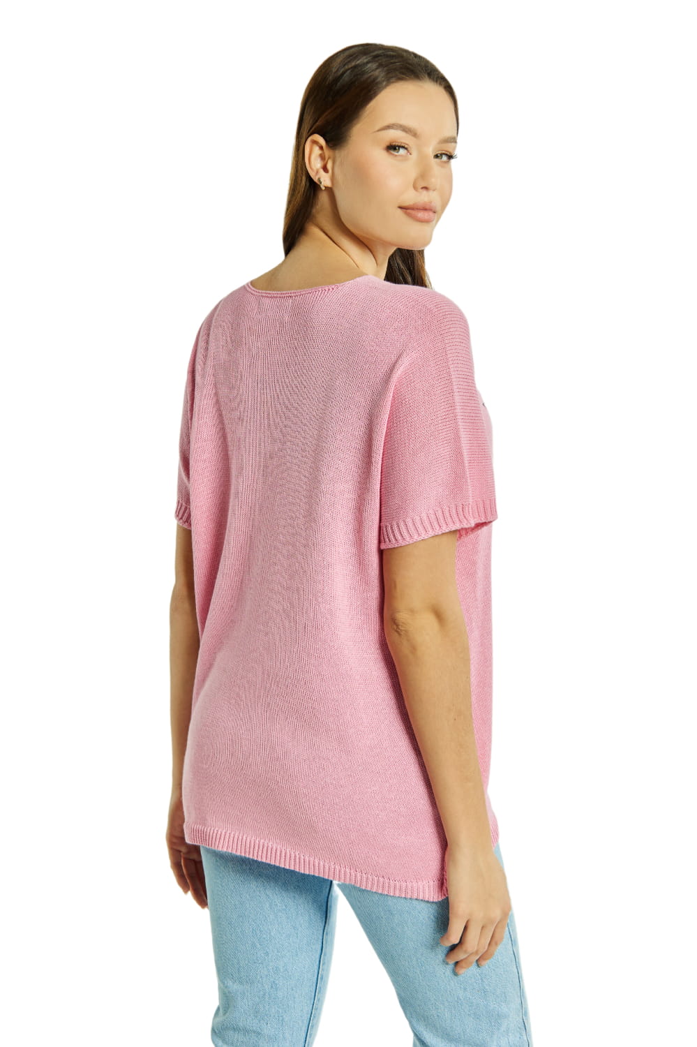 Sweter Damski, Model: Sw-Amadea-Uni, Kolor: różowy, Skład materiału: 50% Bawełna ; 50% Akryl (Sweter Damski, zdjęcie 2)