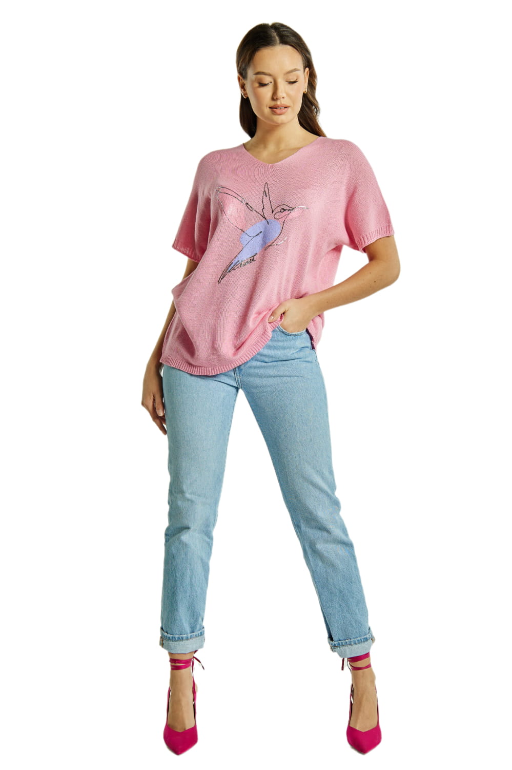 Sweter Damski, Model: Sw-Amadea-Uni, Kolor: różowy, Skład materiału: 50% Bawełna ; 50% Akryl (Sweter Damski, zdjęcie 3)