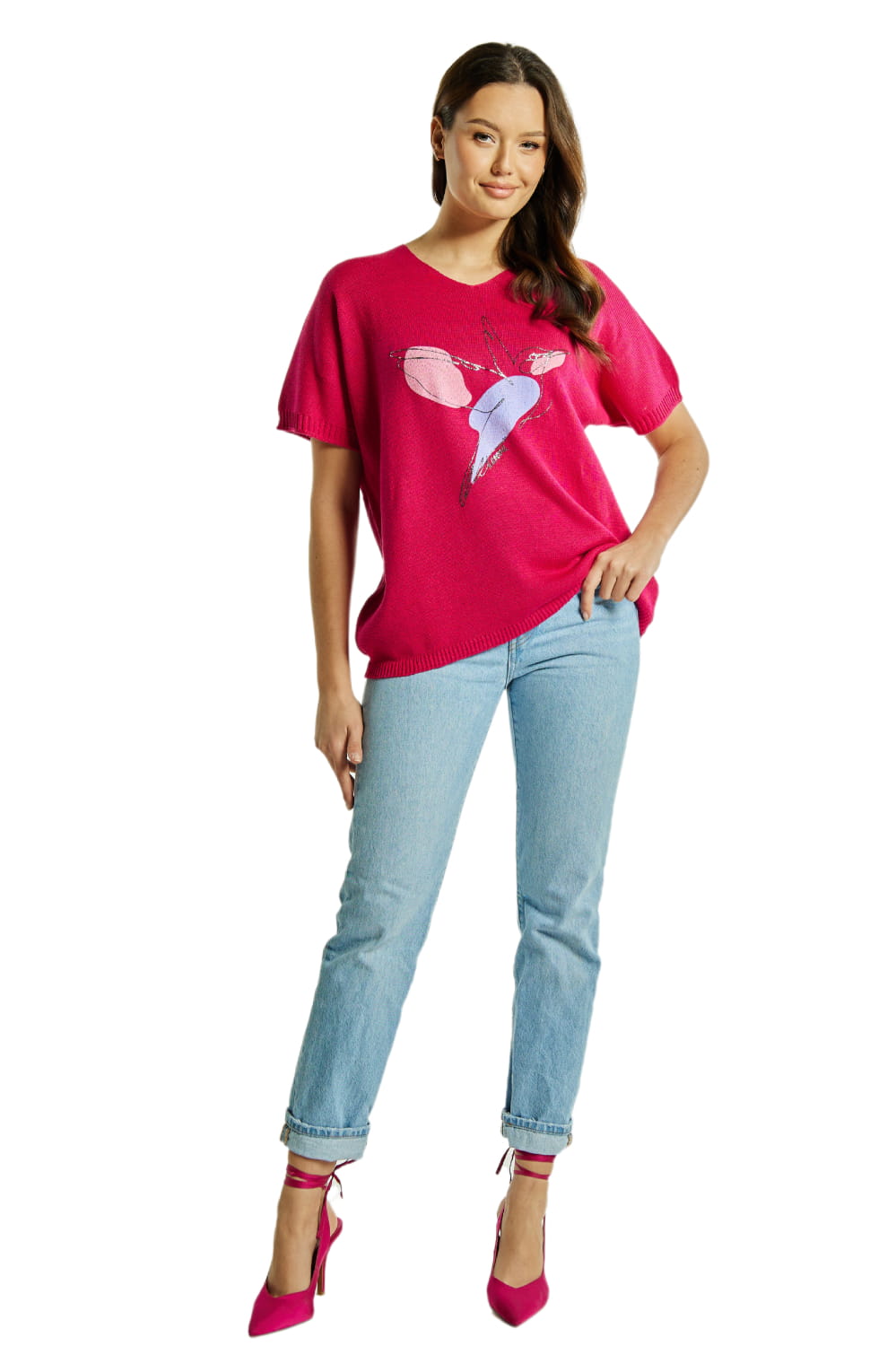 Sweter Damski, Model: Sw-Amadea-Uni, Kolor: fuksja, Skład materiału: 50% Bawełna ; 50% Akryl (Sweter Damski, zdjęcie 3)