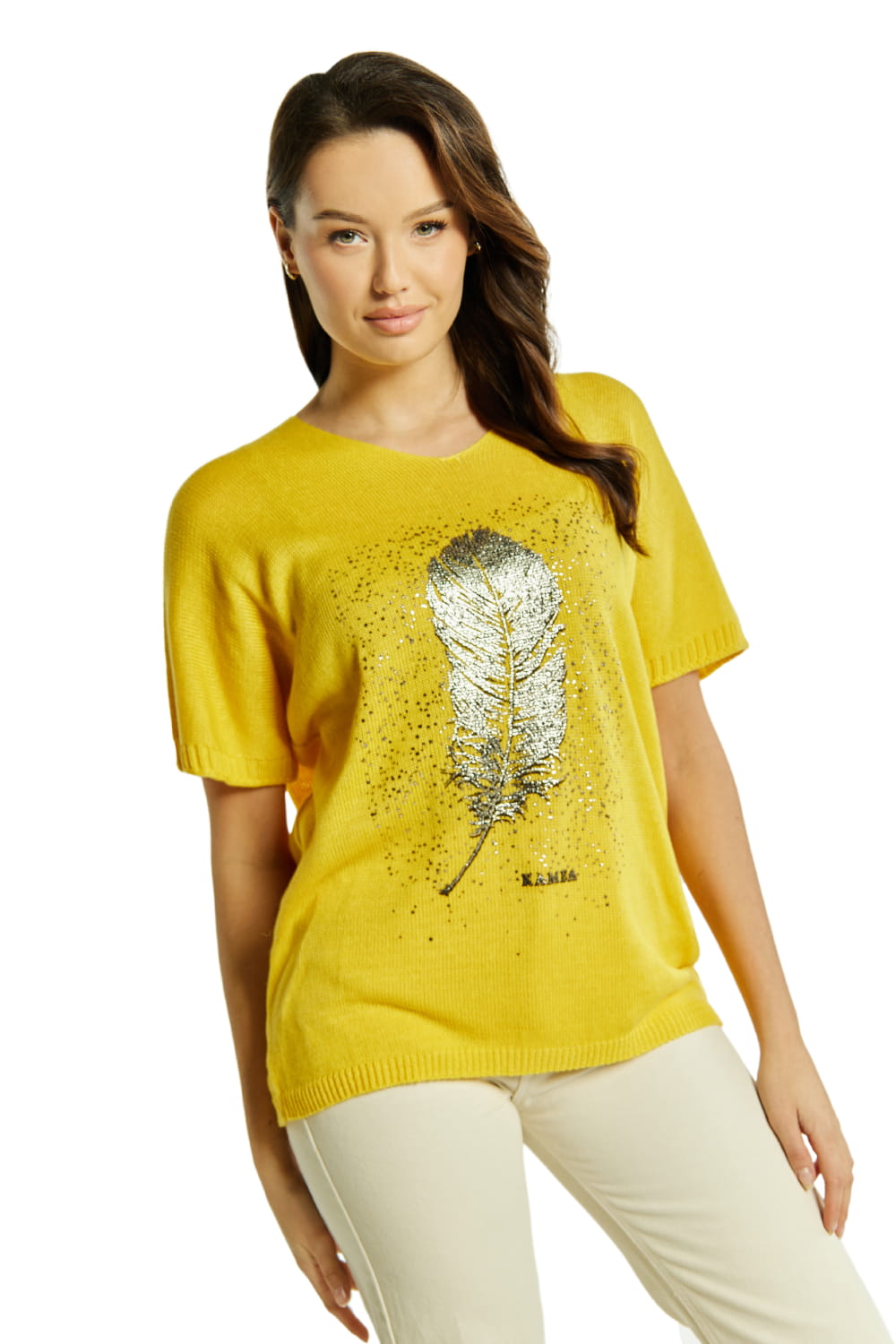 Sweter Damski, Model: Sw-Paloma-Uni, Kolor: żółty, Skład materiału: 50% Bawełna ; 50% Akryl